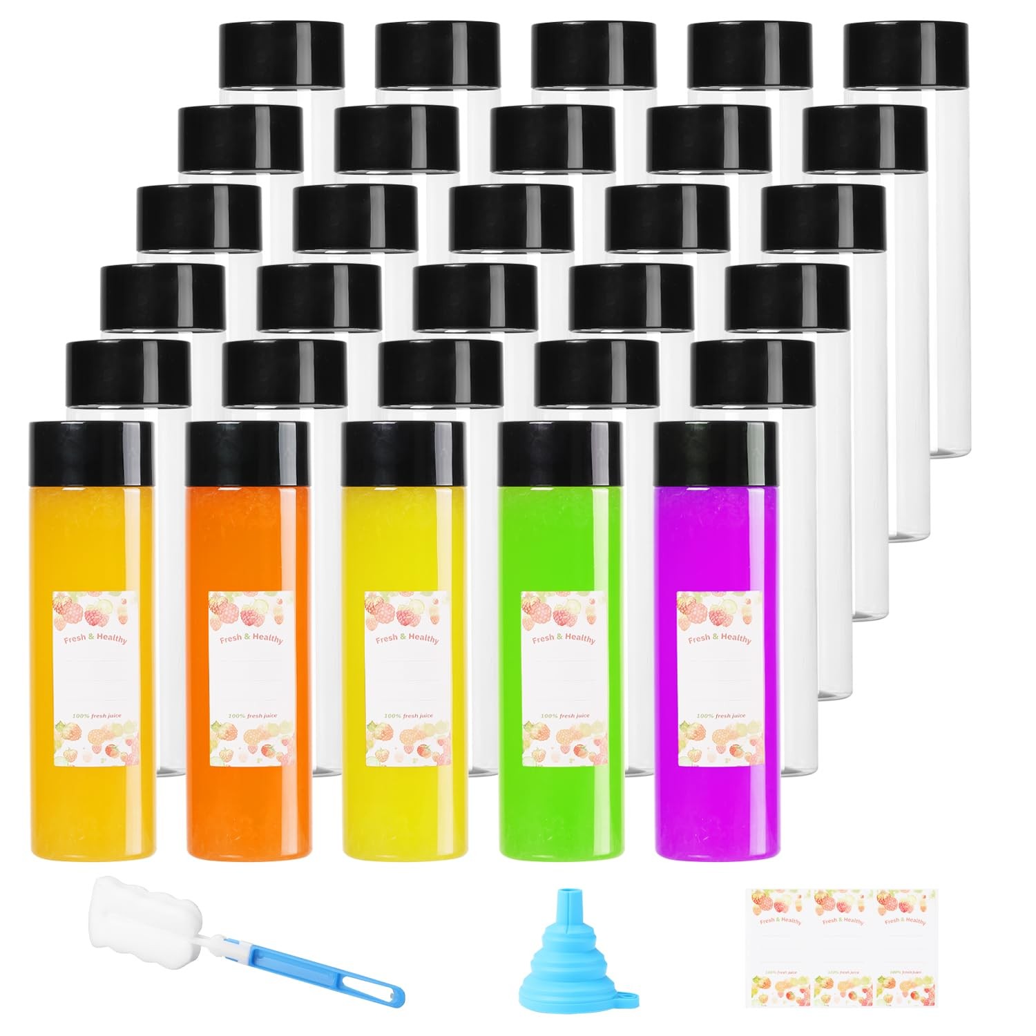 15 PCS 12 Ounce Round Plastic Juice Bottles Caps Empty Reusable Clear Lids