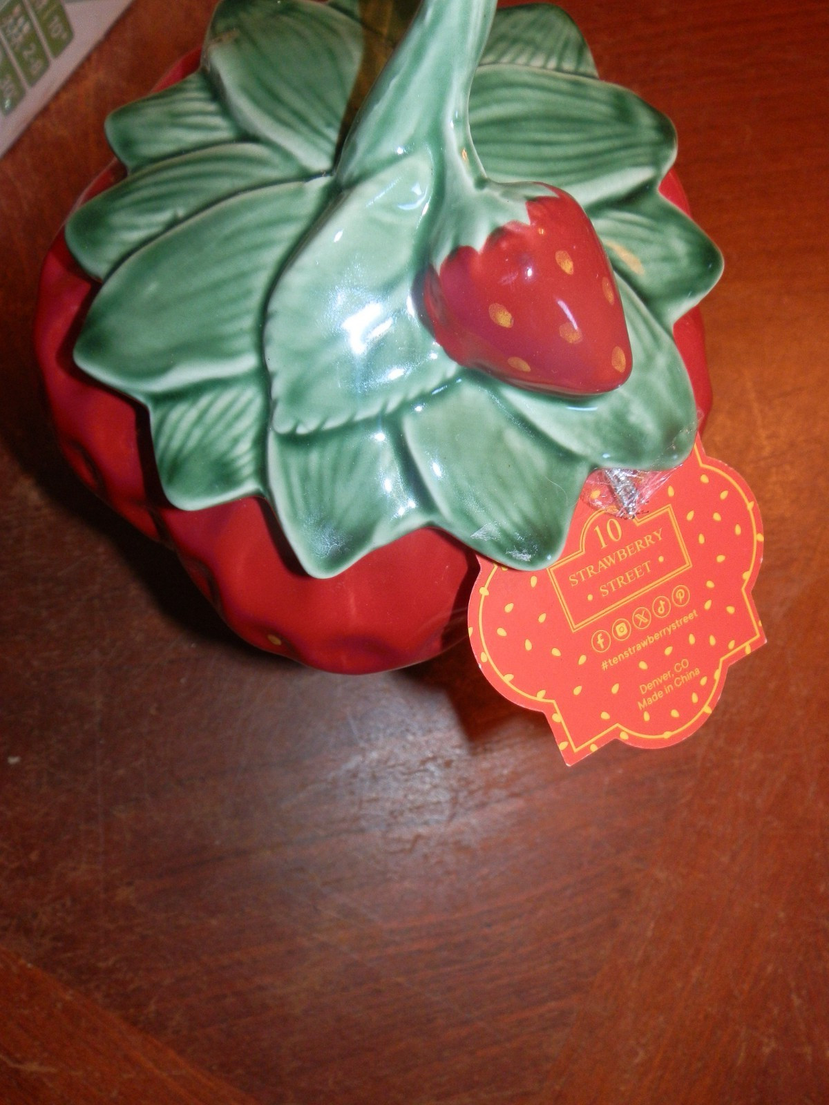 10 Strawberry Street Ceramic Strawberry Snack Container Red Figural Canister 10″