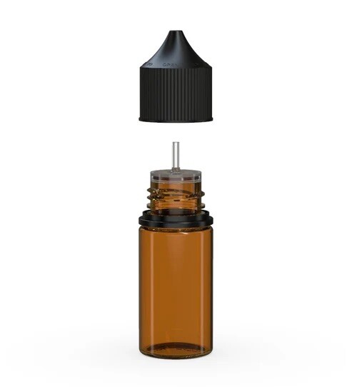CHUBBY GORILLA 30ML STUBBY Bottles (5pack) TRANSLUCENT AMBER BOTTLE/BLACK LID