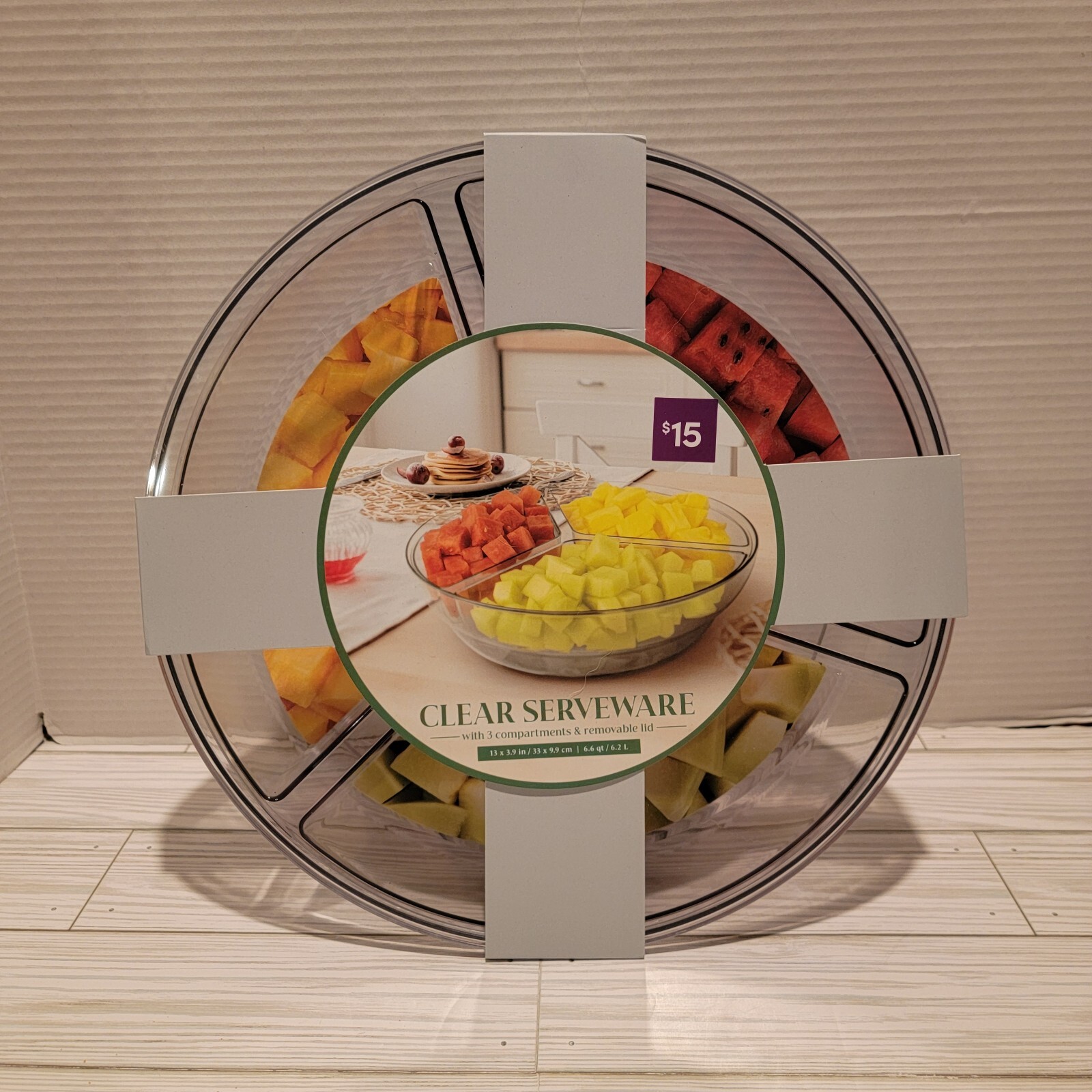 Clear Serveware By Gourmet Home Products 3 Compartments Removable Lid