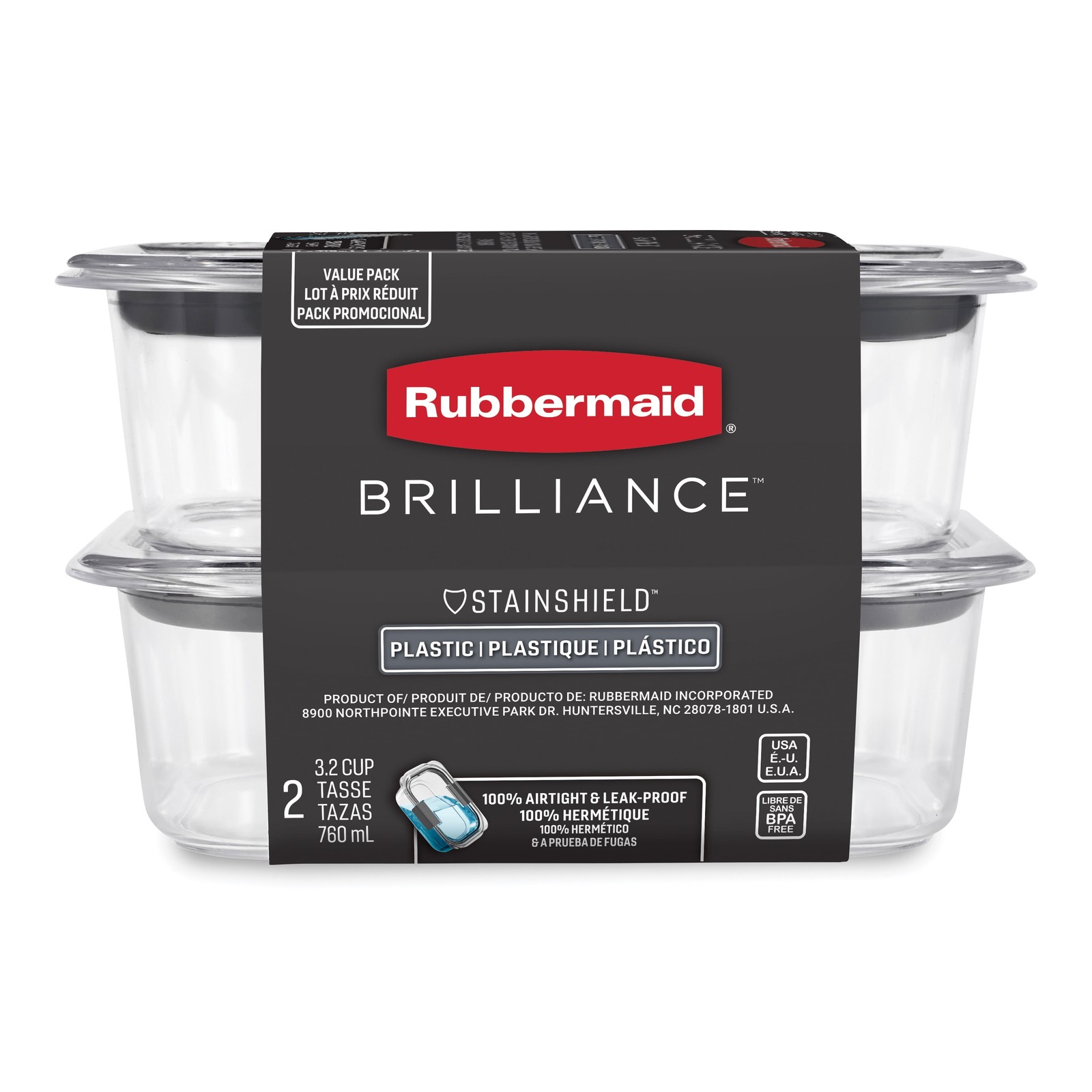 Rubbermaid 3.2 Cup Brilliance Stain-Proof Food Storage Container, Set of 2