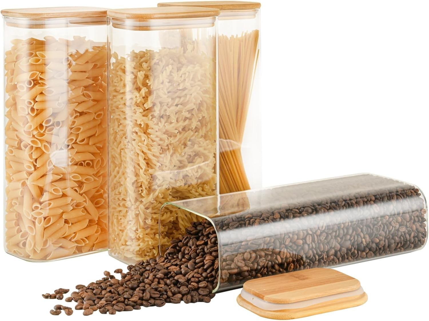 71oz Rectangle Airtight Glass Storage Containers with Bamboo Lids (Set of 4),…