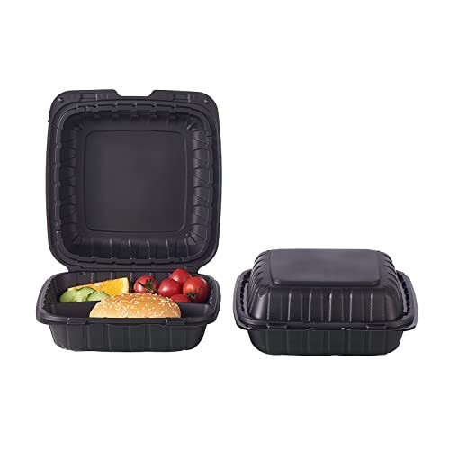 50-Pack Heavy Duty 3-Compartment Clamshell Takeout Food Trays – Disposable Meal