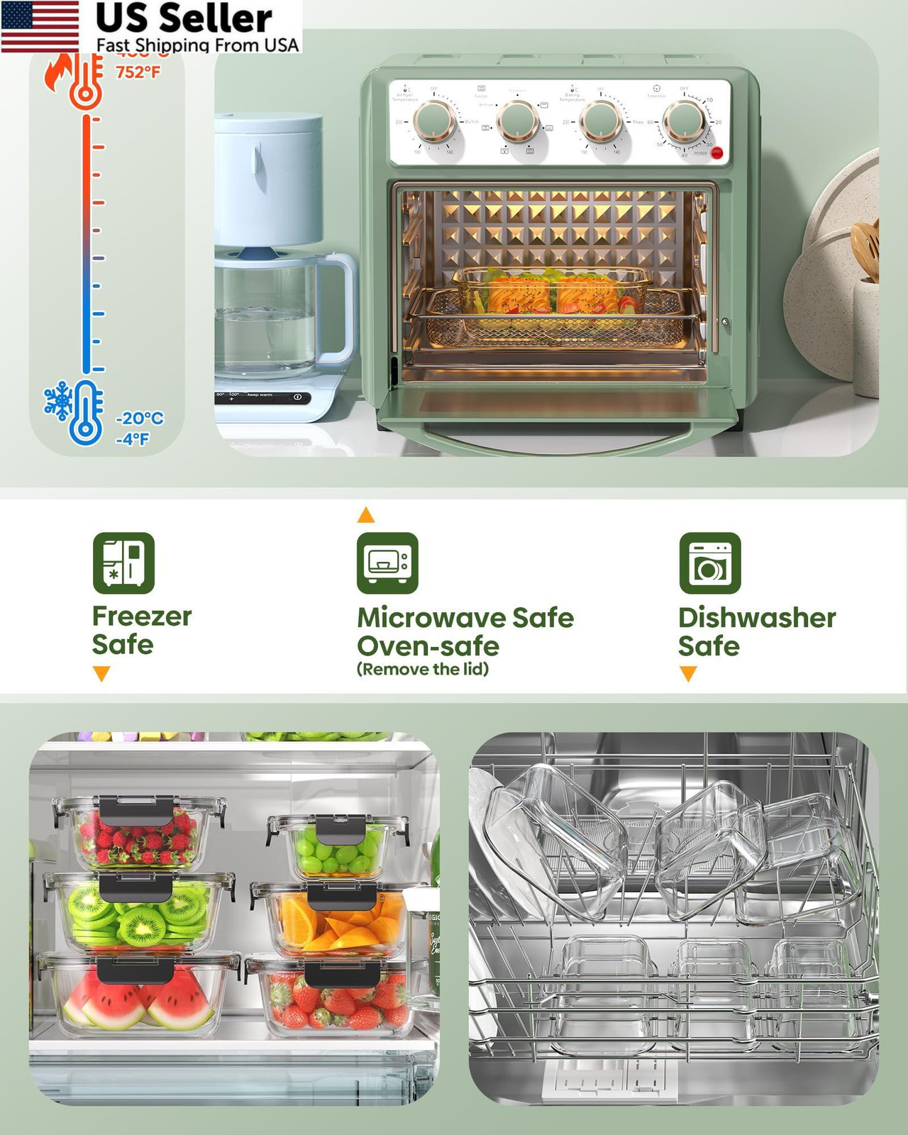 KEMETHY 40 PCS Glass Food Storage Containers with Lids(20 Set of 20, 40