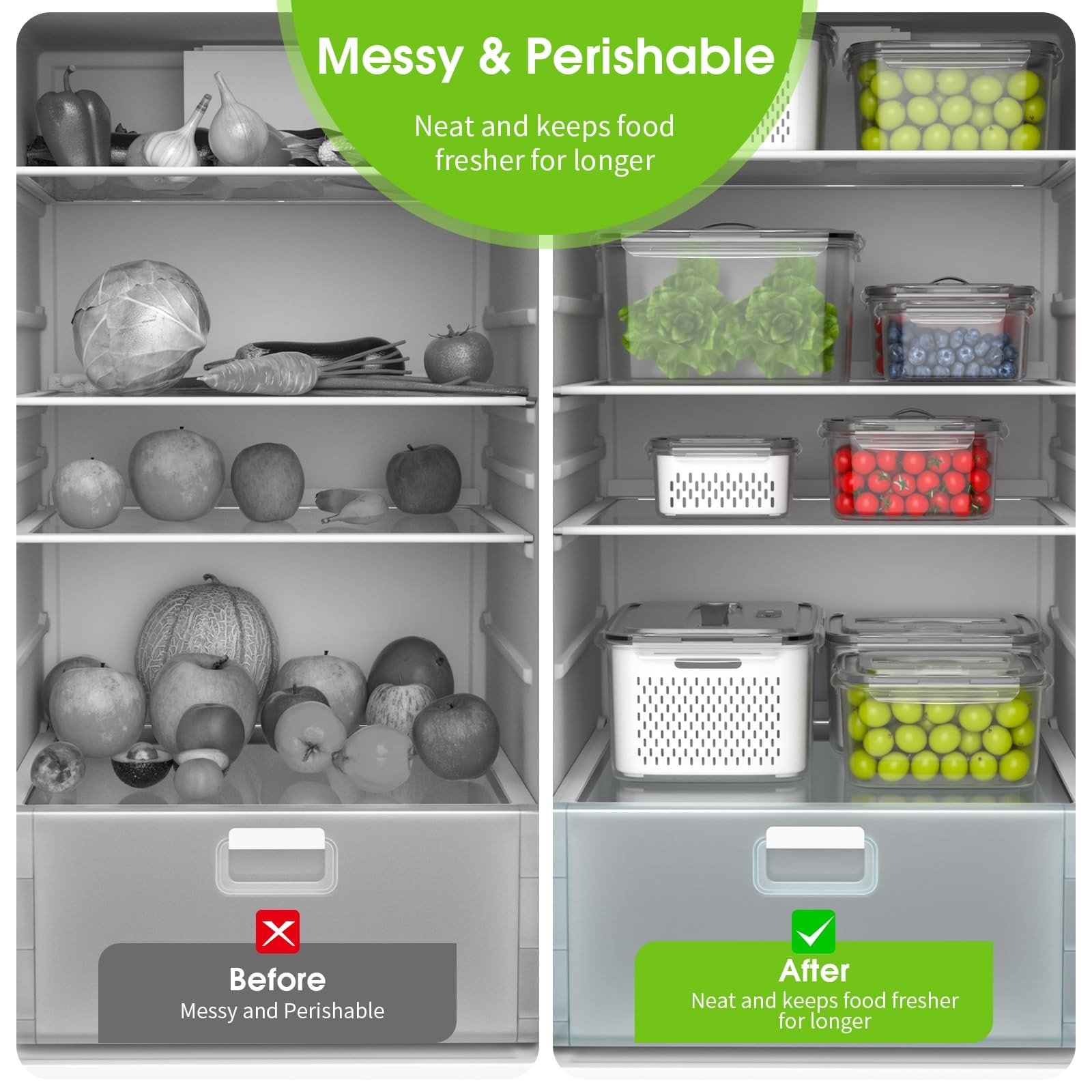 Fridge Fruit Vegetable Storage Containers 5 Sizes Colander Vent Lids Keep Fresh