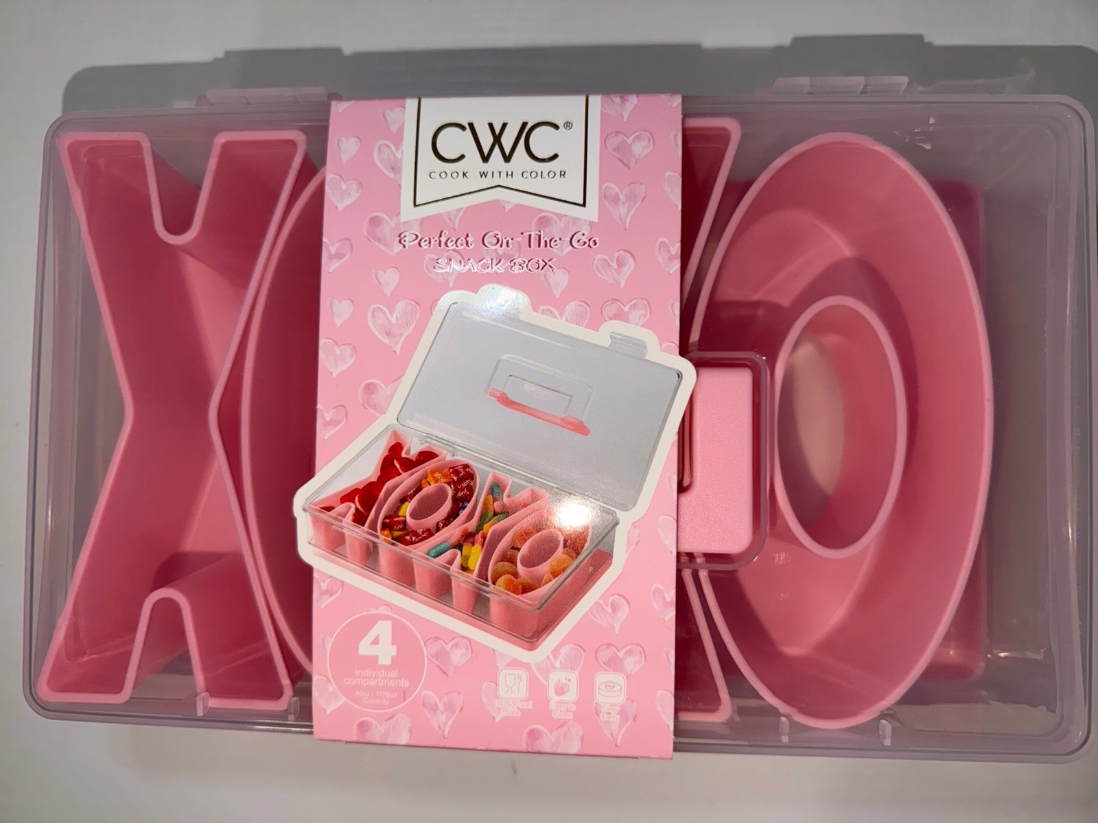 CWC LOVE Snack Box 4 Compartments On-The-Go Lunch Container BPA Free Pink