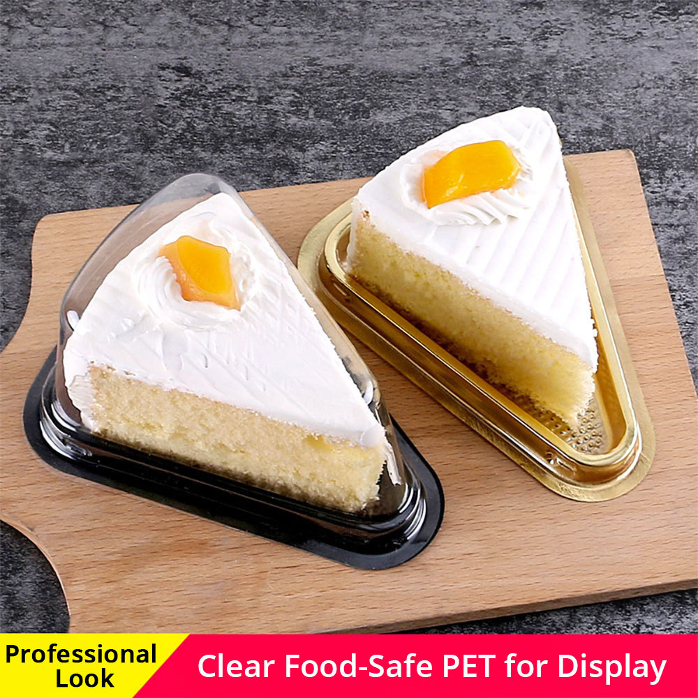 Clear Lid Black Gold Base PET Holder Pie Cake Slice Bakery Boxes Containers