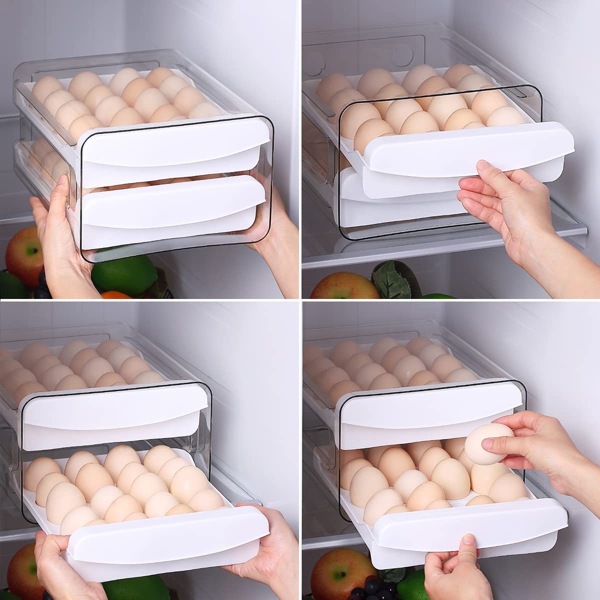 Egg Holder, Clear Plastic – 2 Layer/40 Grid Egg Tray & Fresh Storage for Fridge