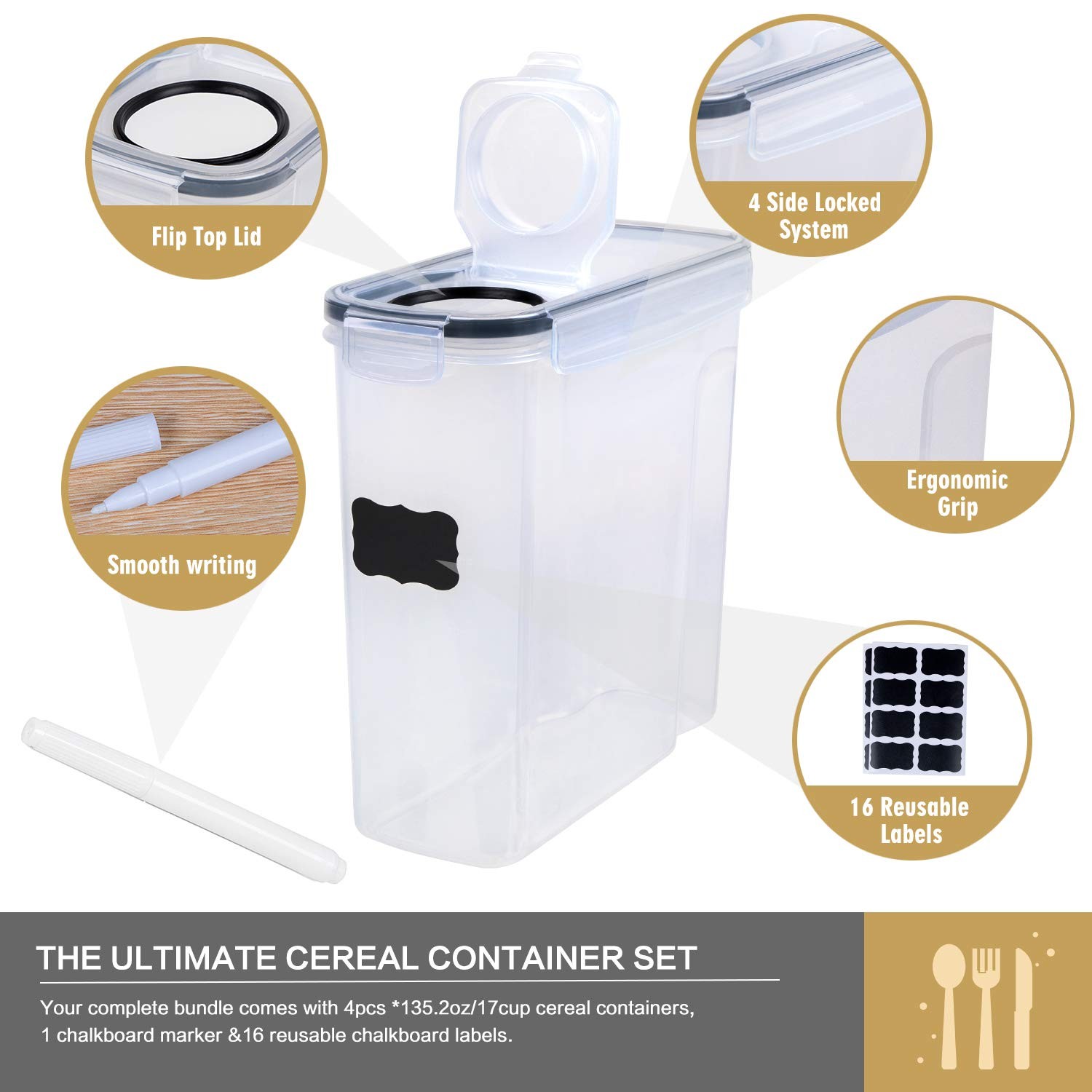 FOOYOO Cereal Containers Storage Set – 4 Piece Airtight 4 Piece, 4