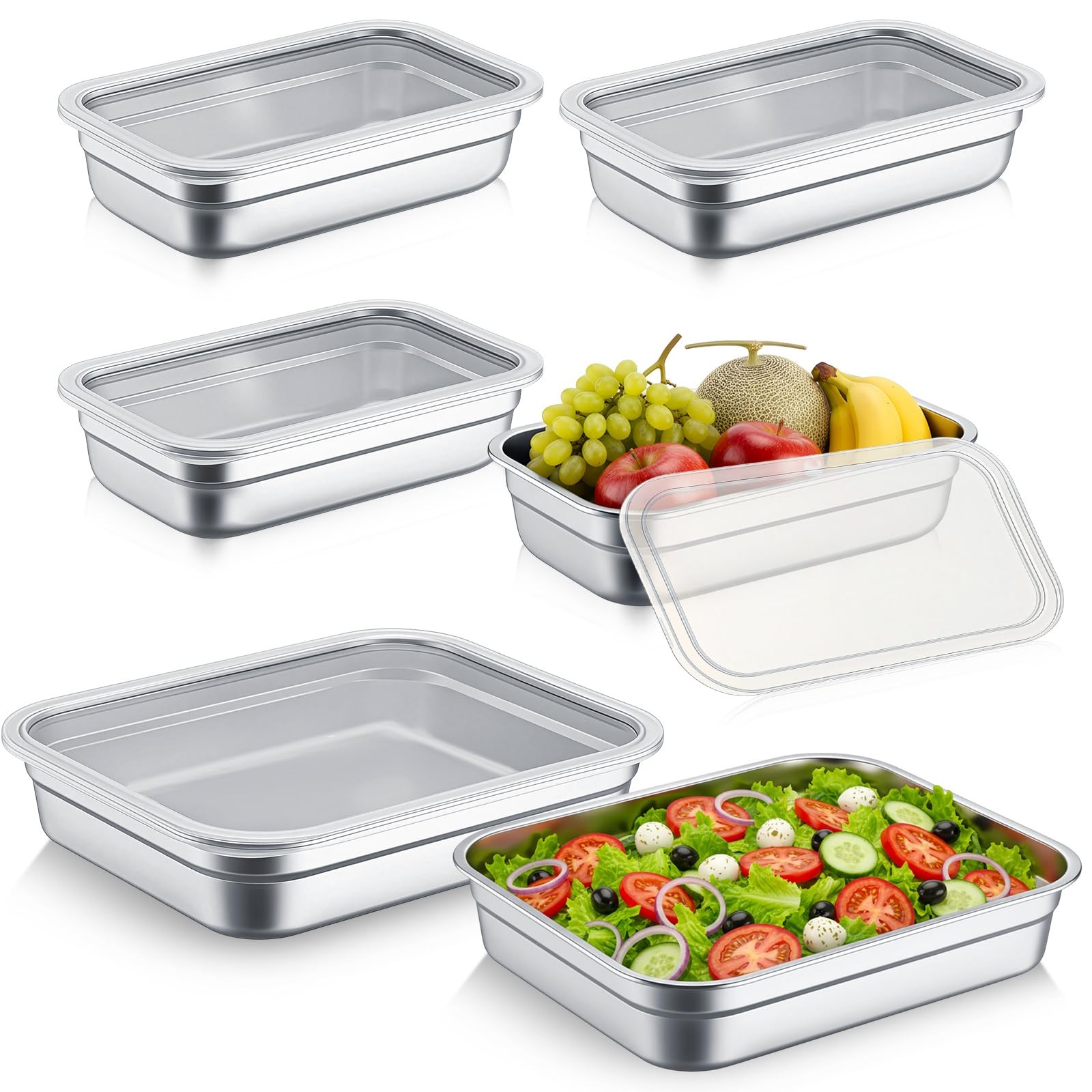 LemonRoad 6 Pack 1/4 1/2 Size 304 Stainless Steel Food Storage Containers wit…