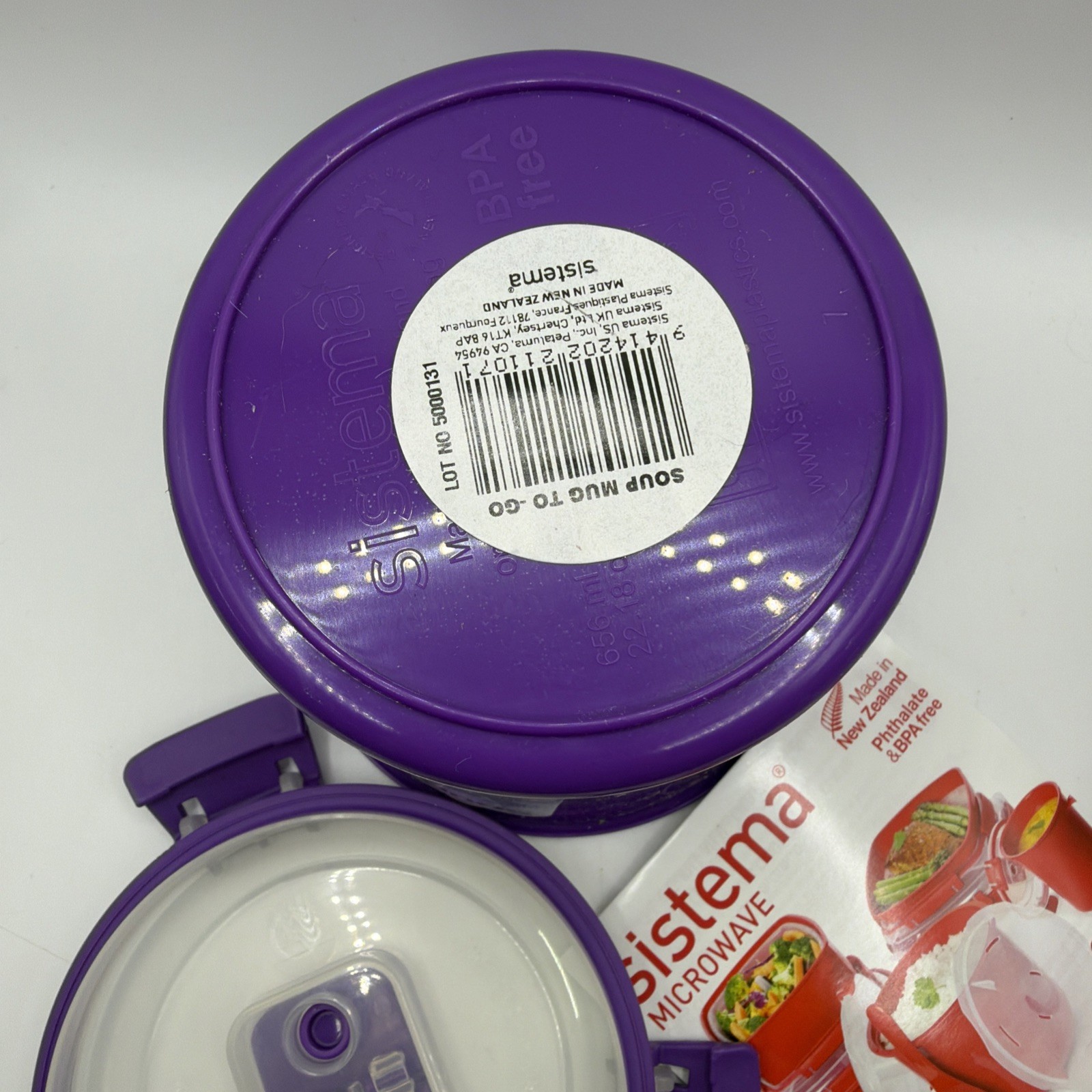 To Go Sistema Microwave Plastic Soup Mug 22.1 oz – Purple – Phthalate & BPA Free