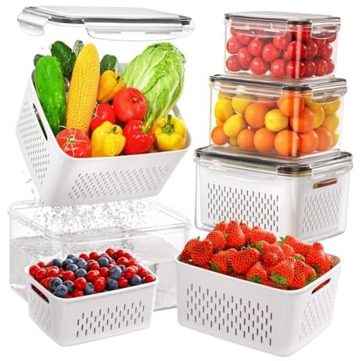 4 PCS Fruit Storage Containers for Fridge, Produce Containers for Fridge 4 PACK