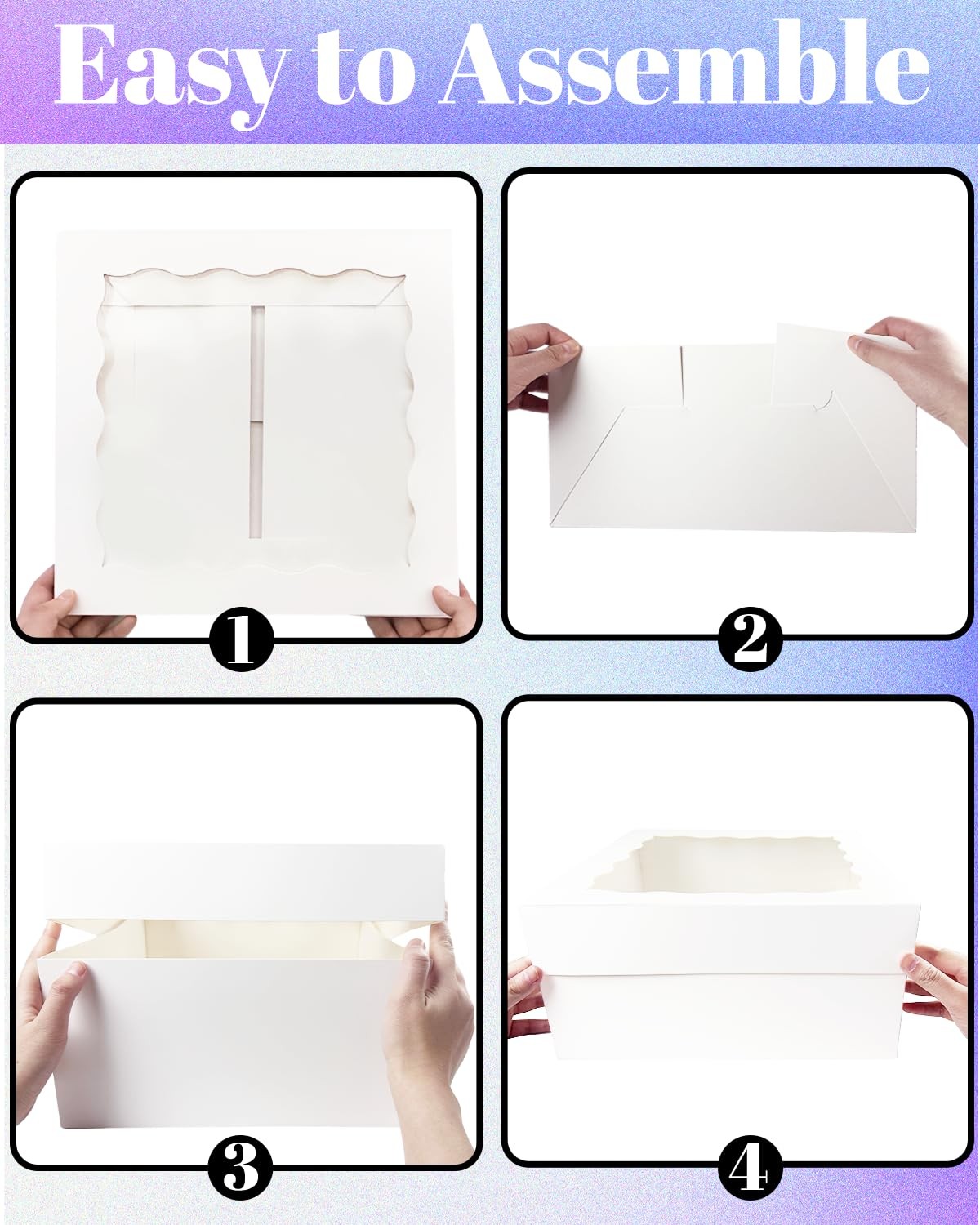 4 Sets 10x10x8 Inch White Cake Bakery Boxes Window 4 Boards Ribbon Container