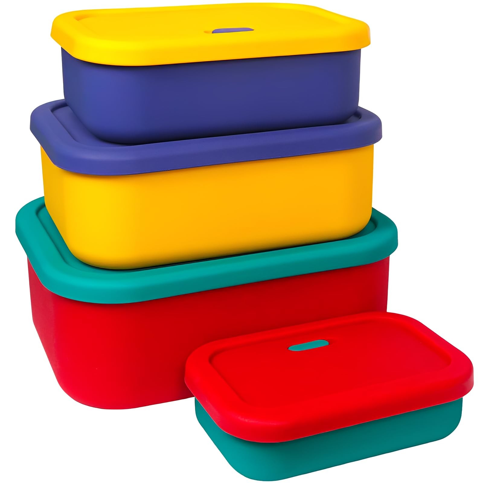 Full Silicone Food Storage Containers, Set of 4 Stackable Bento Lunch Boxes w…