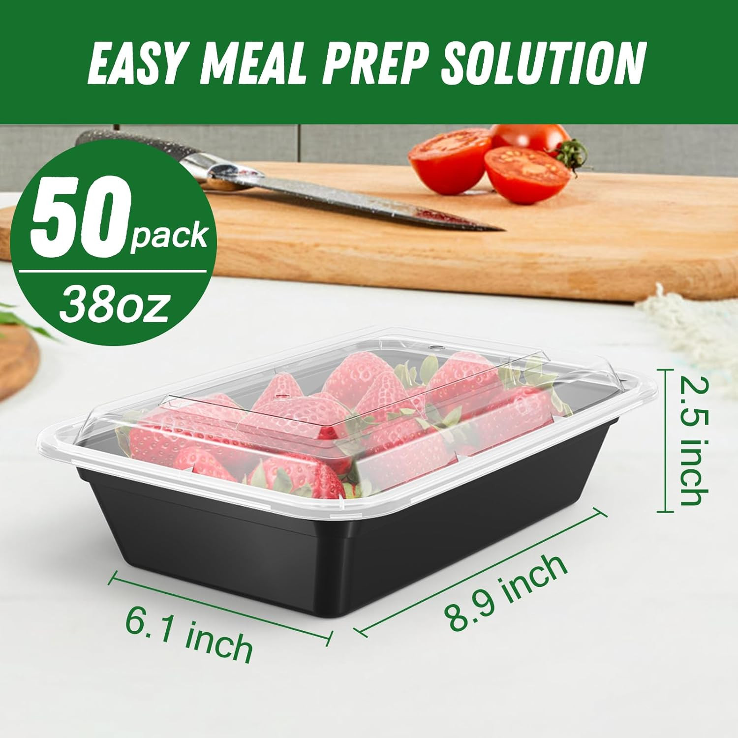 Dealusy 50 Pack (100-Piece) 38 Oz Meal Prep Containers Reusable with Lids, Sturd