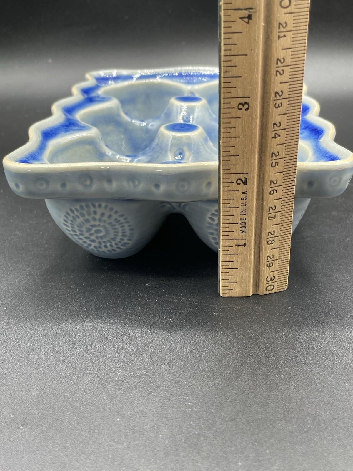 Anthropologie Old Havana Egg Crate Crackle Glazed Stoneware 1/2 Dozen Blue New