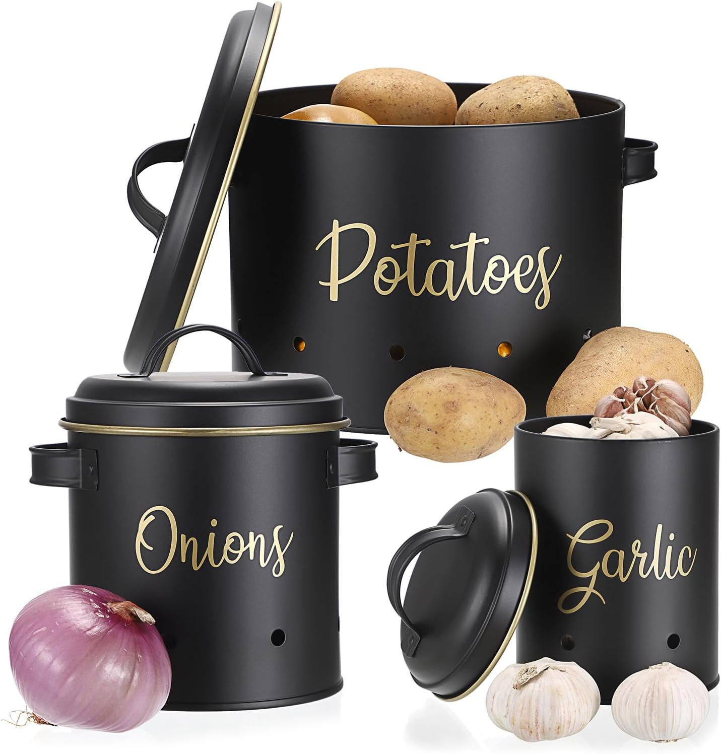 Ownmy Set of 3 Potato Onion Garlic Storage Bins Vegetable Containers Food