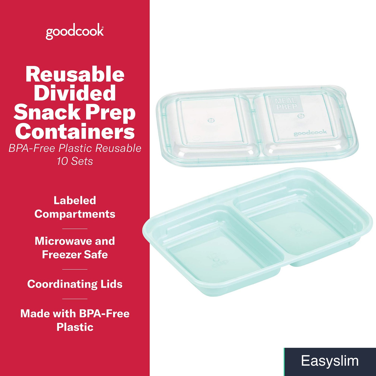 Divided Food Storage Containers 2 Compartment 10 Pack Blue Snap Lids