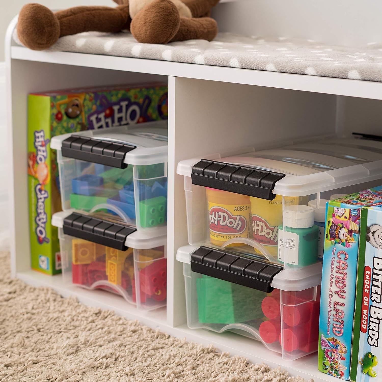 6-pack storage bins with lids, 6 quarts, stackable, nestable