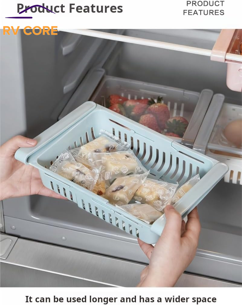 2 Pack Expandable Fridge Organizer Drawers Adjustable Under Shelf Storage Bins