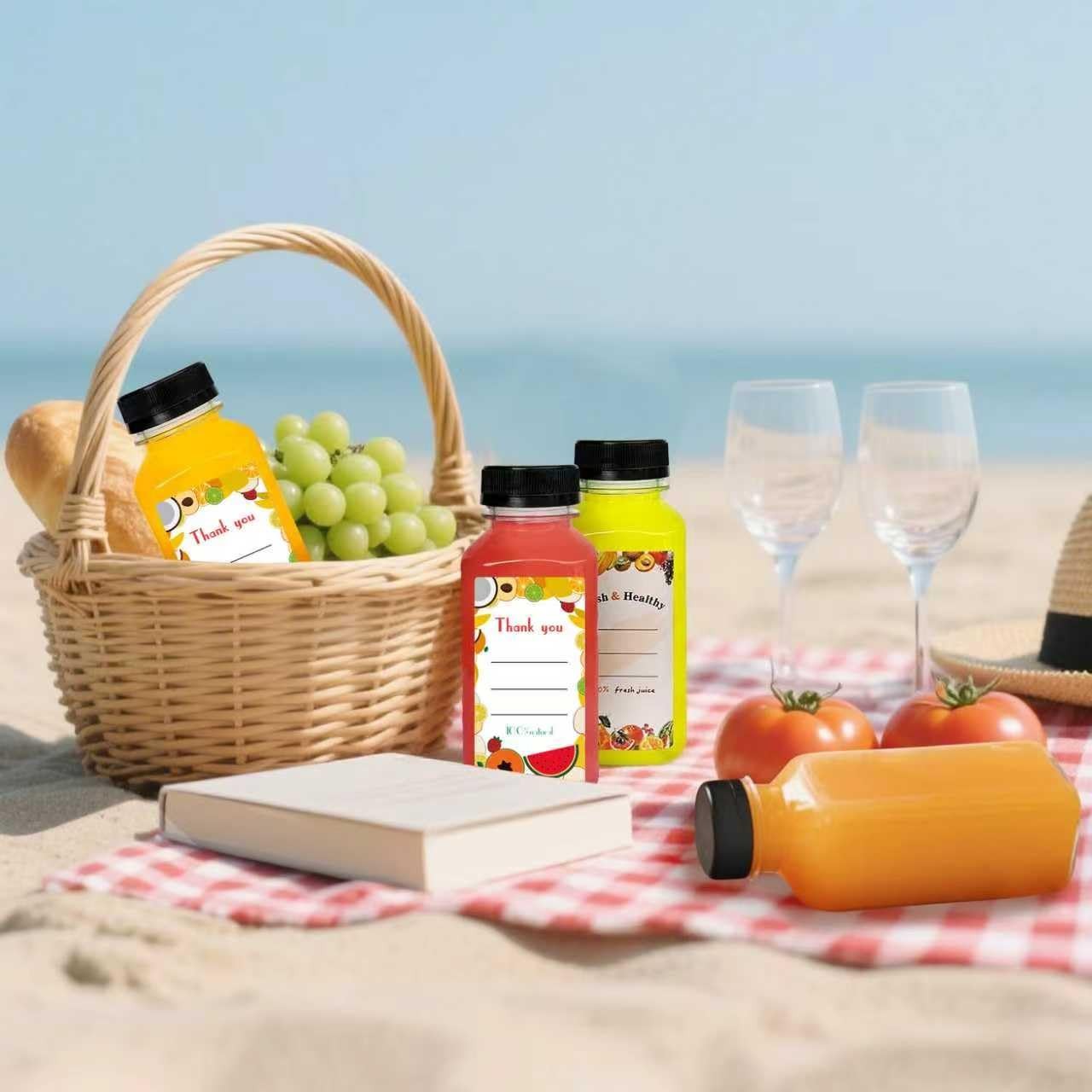 Sanyuanzhou 48pcs 8oz Juice bottle with caps,Plastic bottles with caps, Reusa…