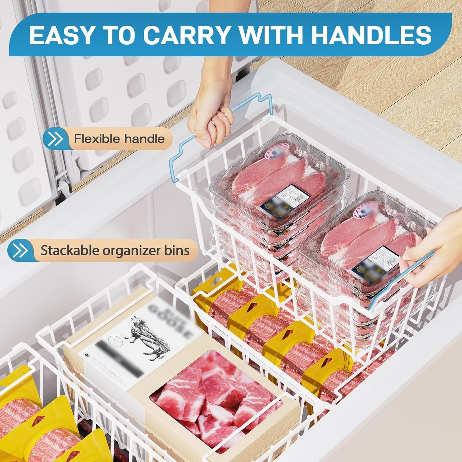 4Pk Stackable Freezer Organizer Bins for 5-7 Cu Ft Deep Freezer White