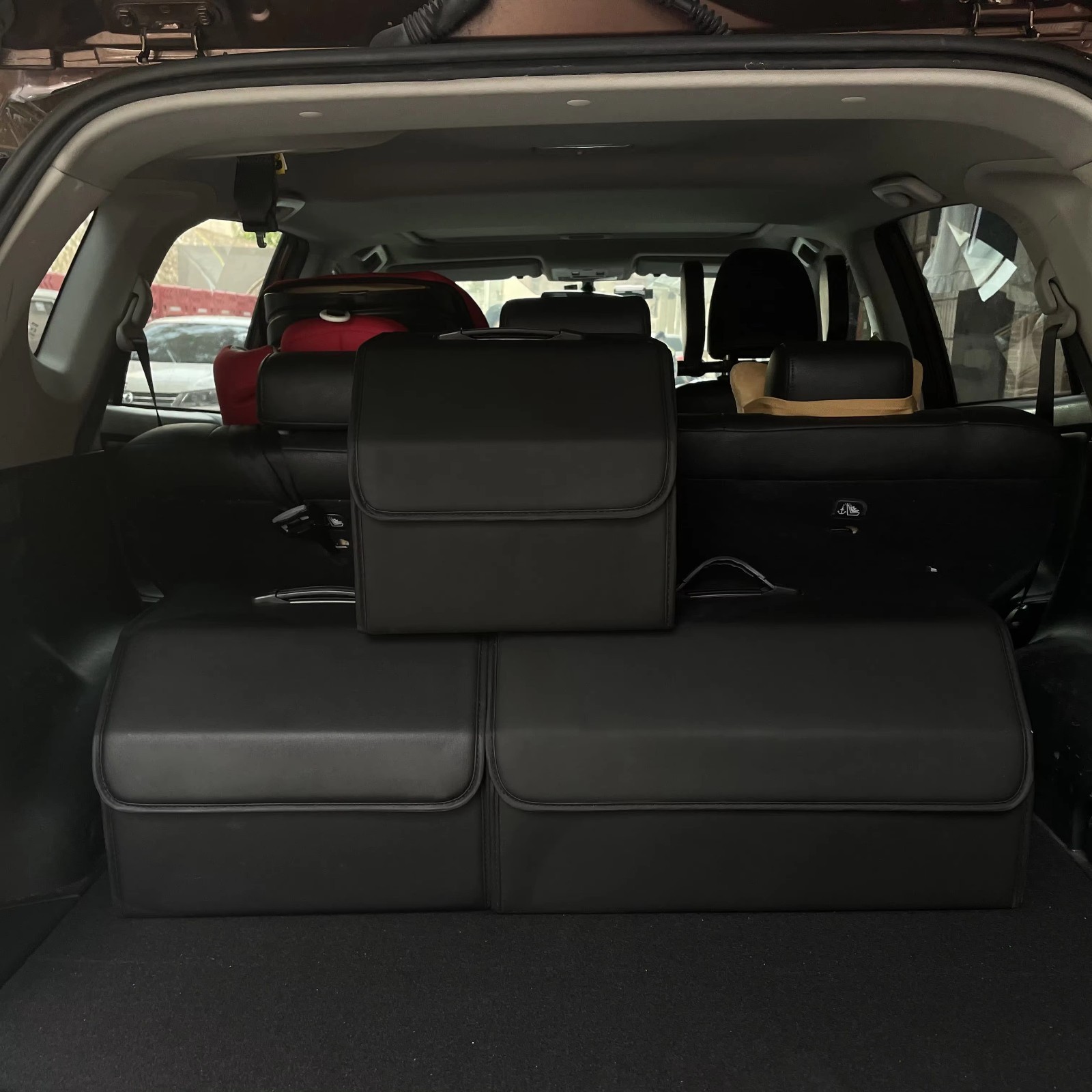 PU Leather Car Trunk Storage Organizer Collapsible Foldable Cargo Box Black