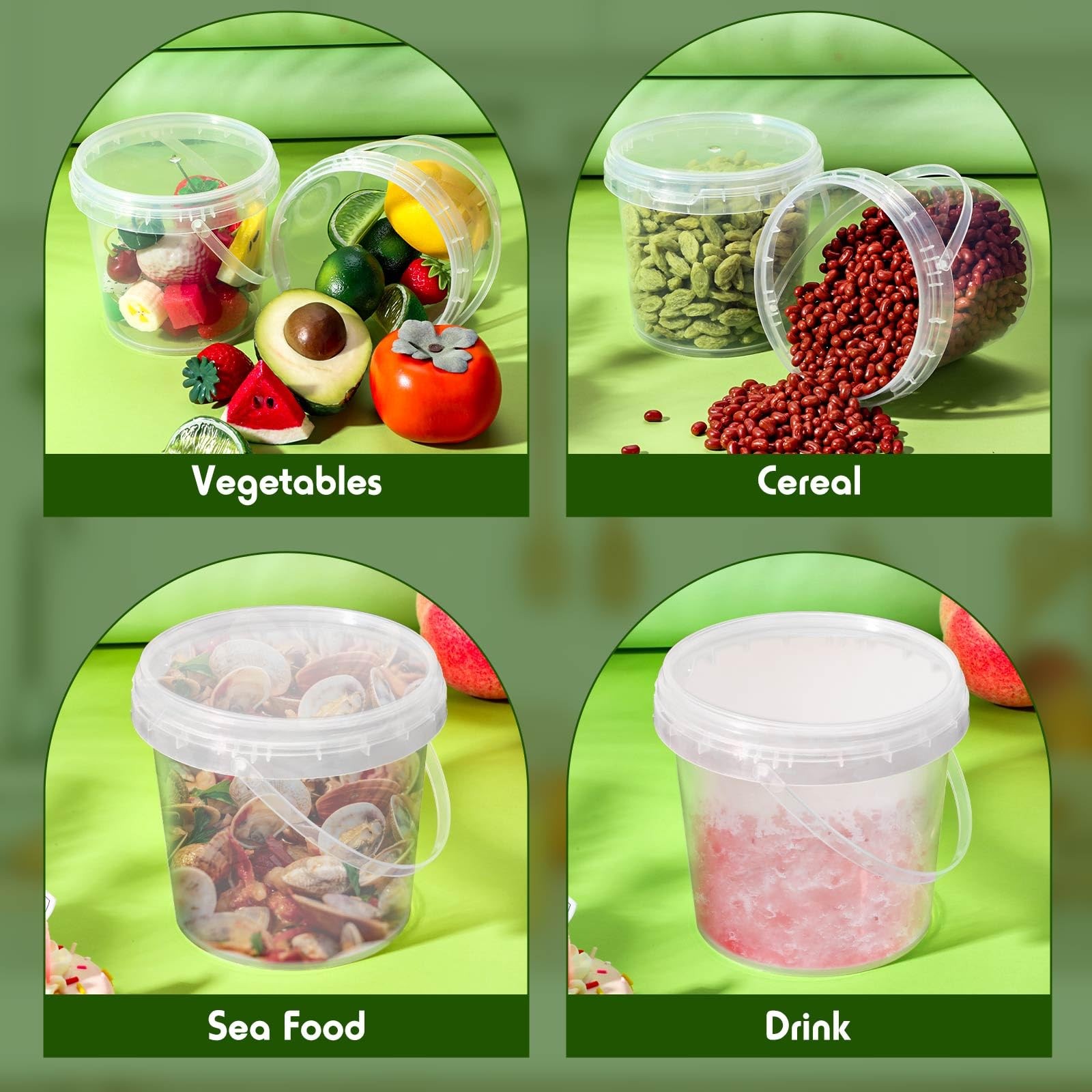 Mifoci 50 Pcs Food Clear Bucket Plastic Gallon Bucket Round Reusable Ice Crea…