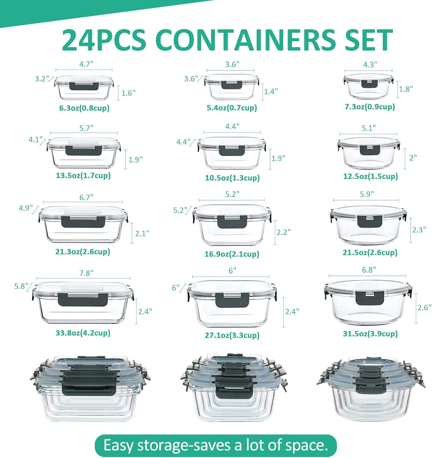 10 Packs 30 Oz Glass Meal Prep Containers 2 Compartment and 24 Pieces Glass Food
