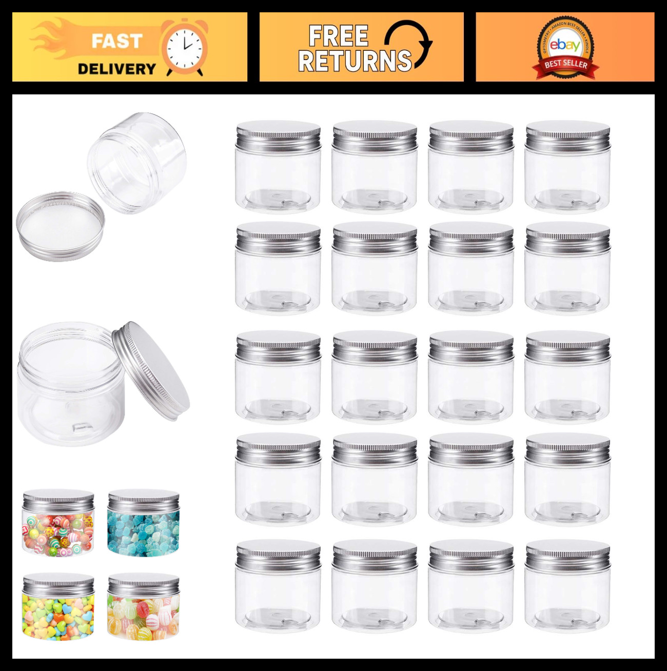 20 Pack 4oz Clear Plastic Storage Jars with Screw-on Lids, BPA Free Containers f