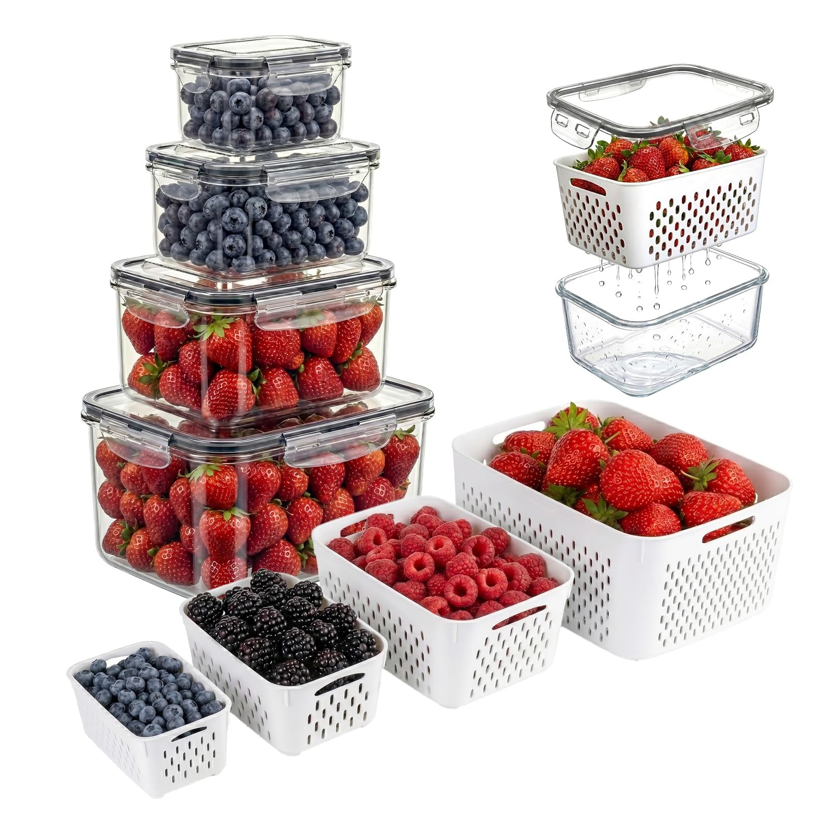 keeper Fruit Storage Containers for Fridge with Removable Colander