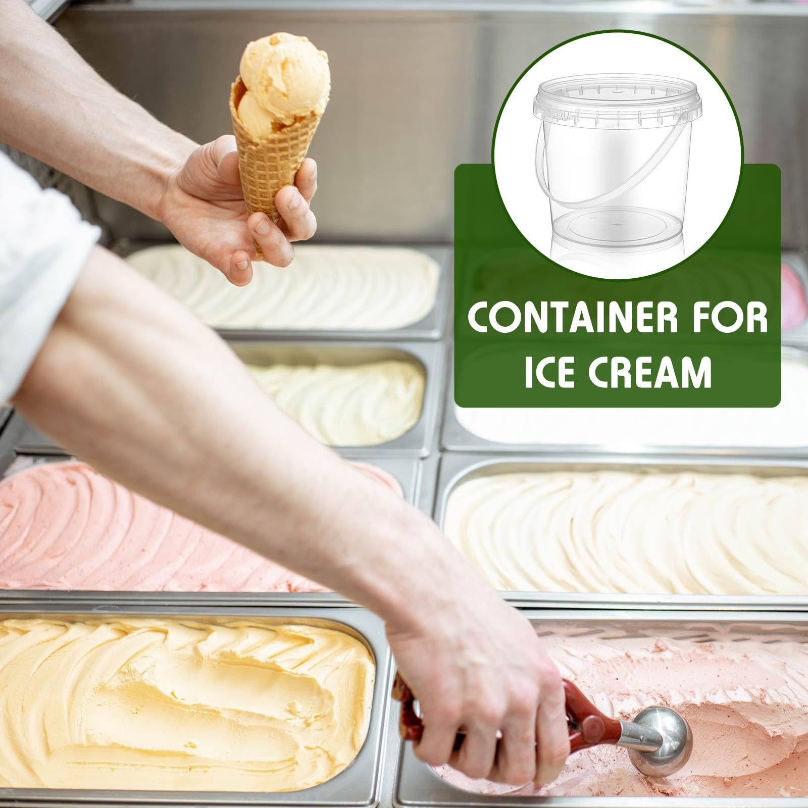 Mifoci 50 Pcs Food Clear Bucket Plastic Gallon Bucket Round Reusable Ice Crea…