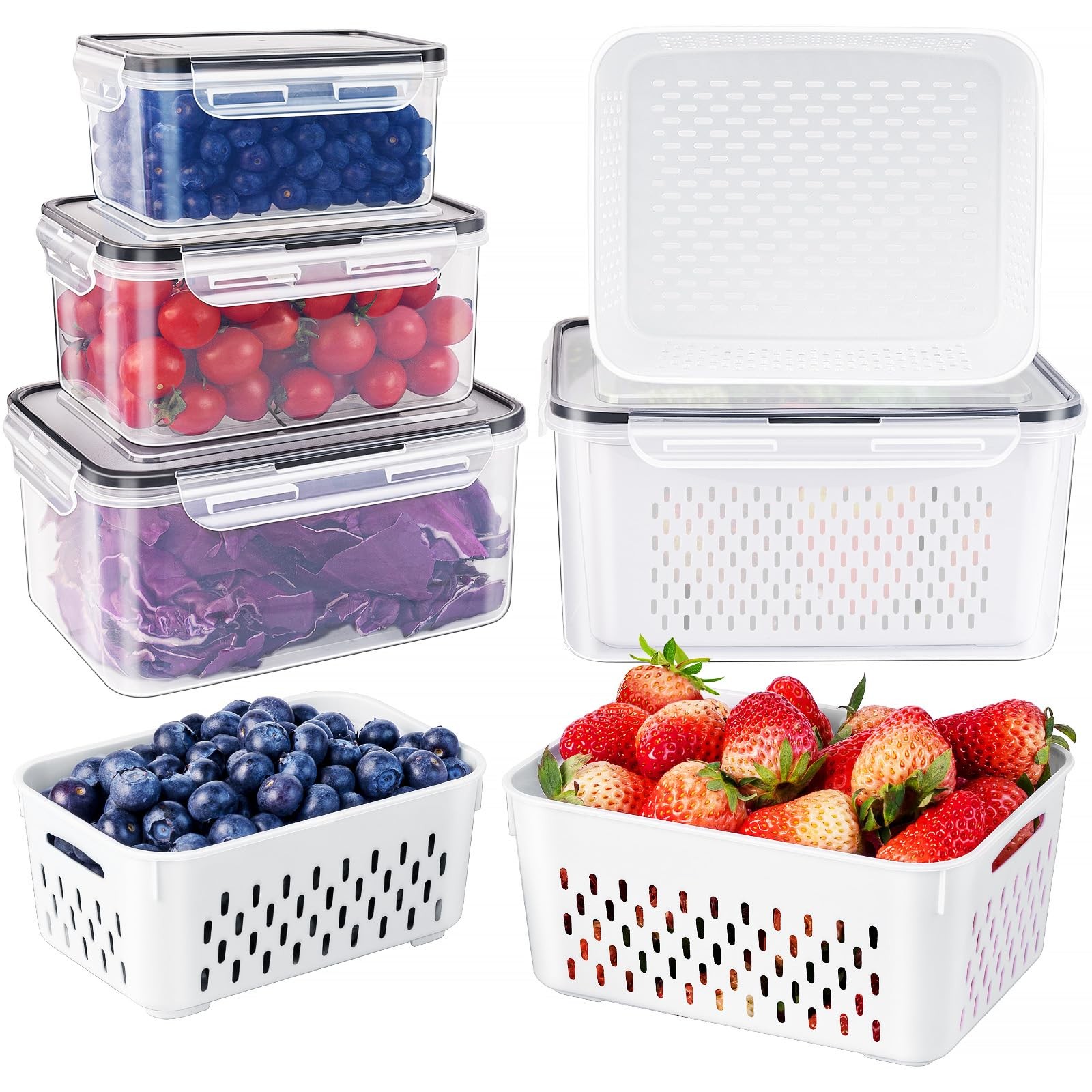 Freshmage Fruit Storage Containers for Fridge with Removable Small, clear
