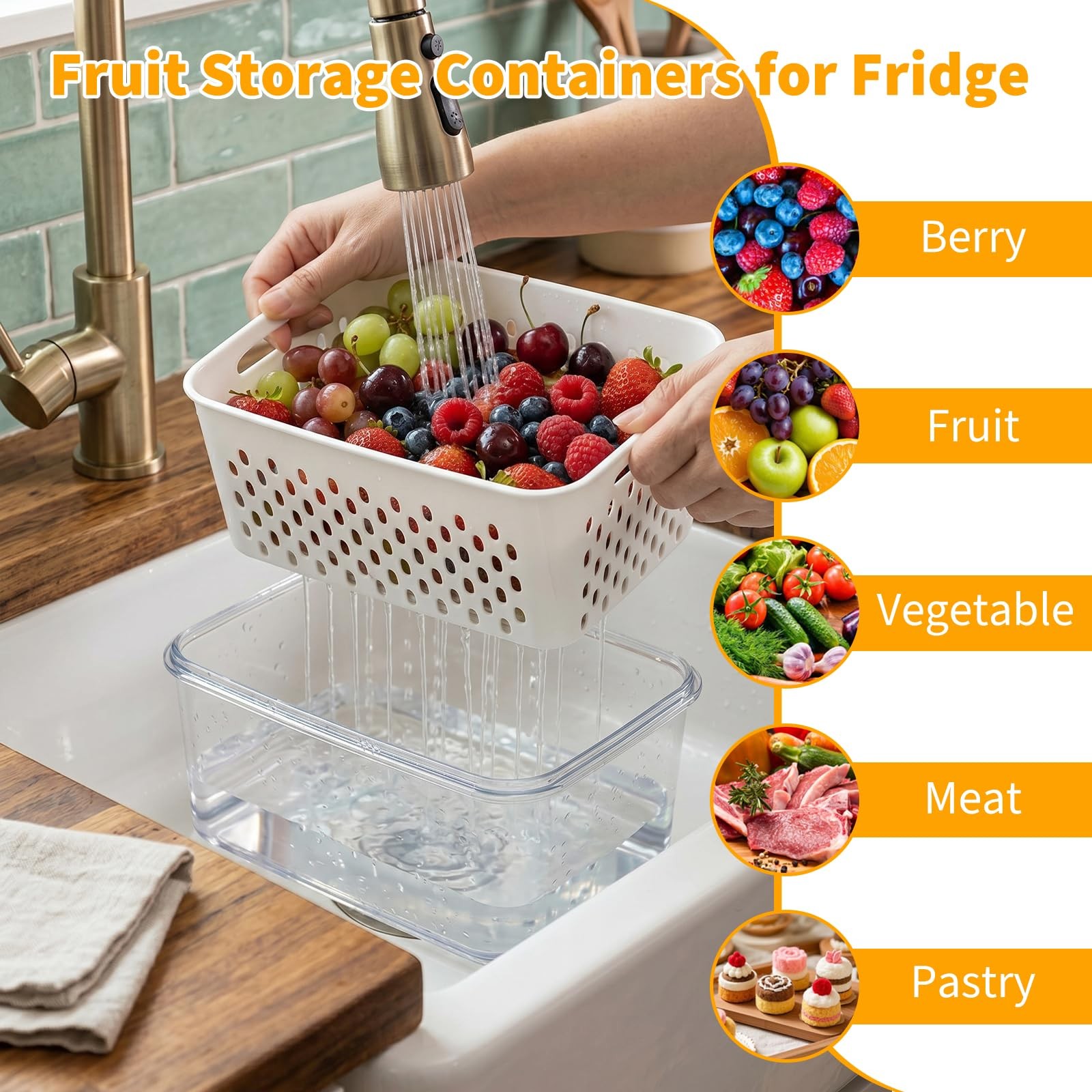 keeper Fruit Storage Containers for Fridge with Removable Colander