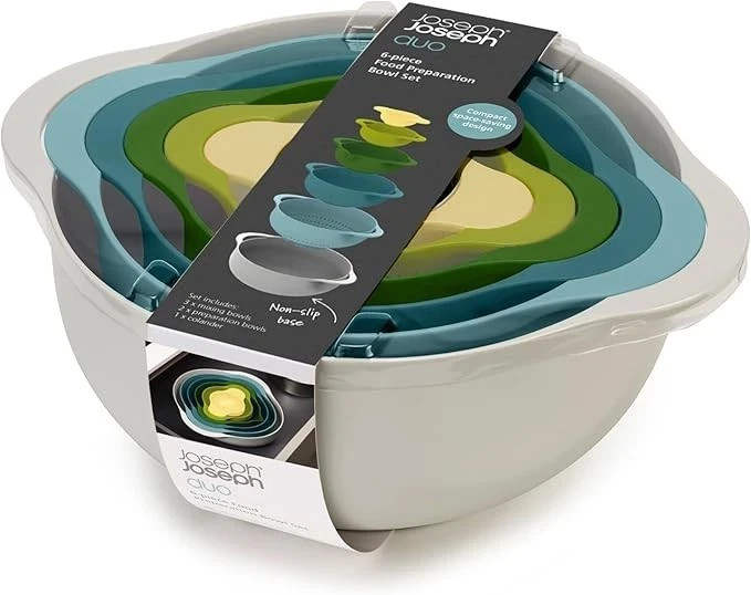 Joseph Joseph Duo 6-Piece Compact Food Preparation Set with Mixing Bowls NEW