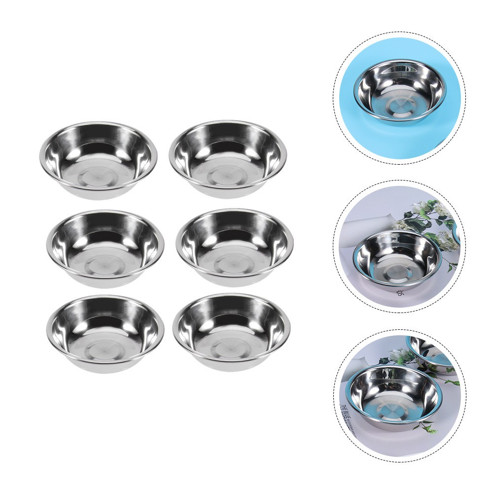 6Pcs Reusable Stainless Steel Appetizer Plate Sauce Dish for Home and Restaurant