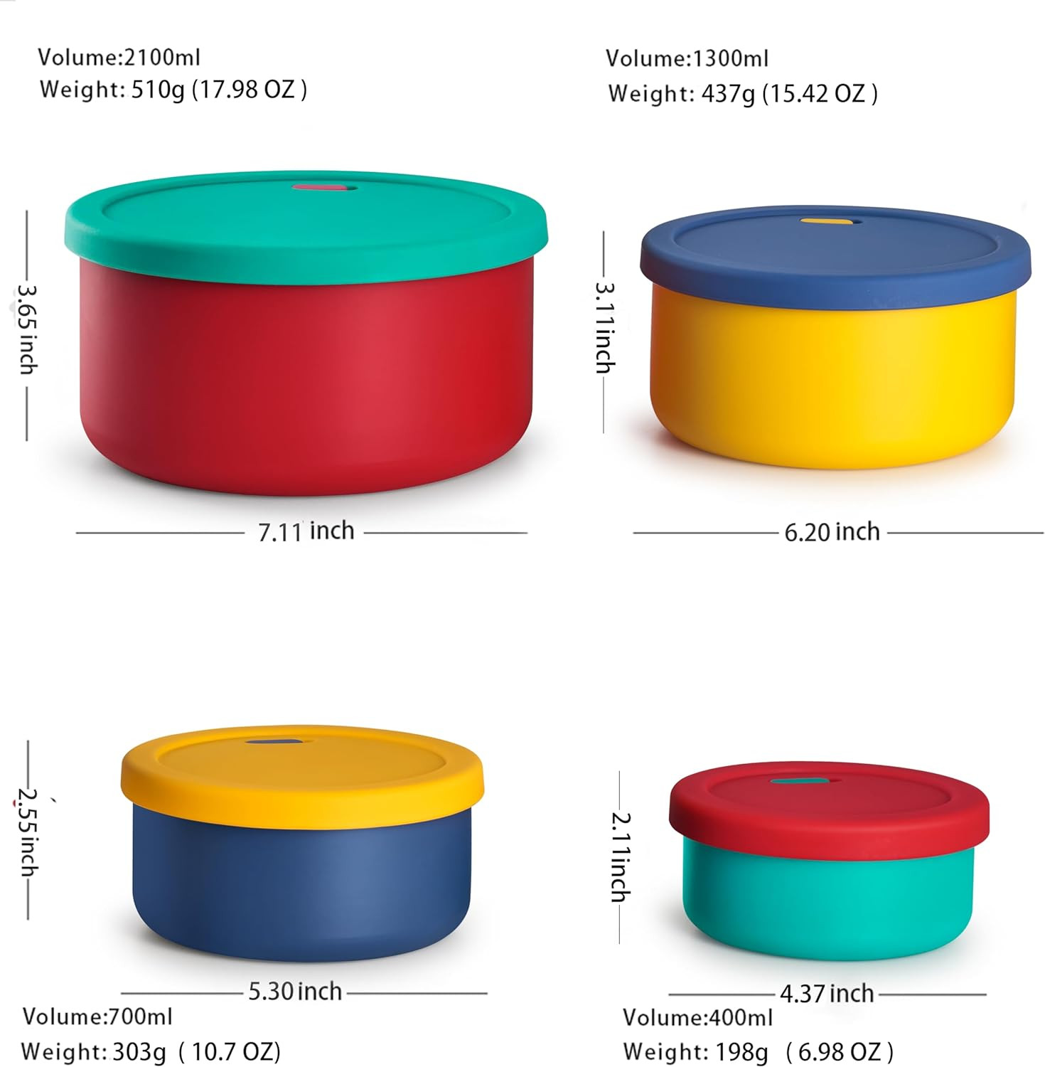 Silicone Bowls from 71Oz to 13.5Oz, Silicone Food Storage Containers Set, Thick