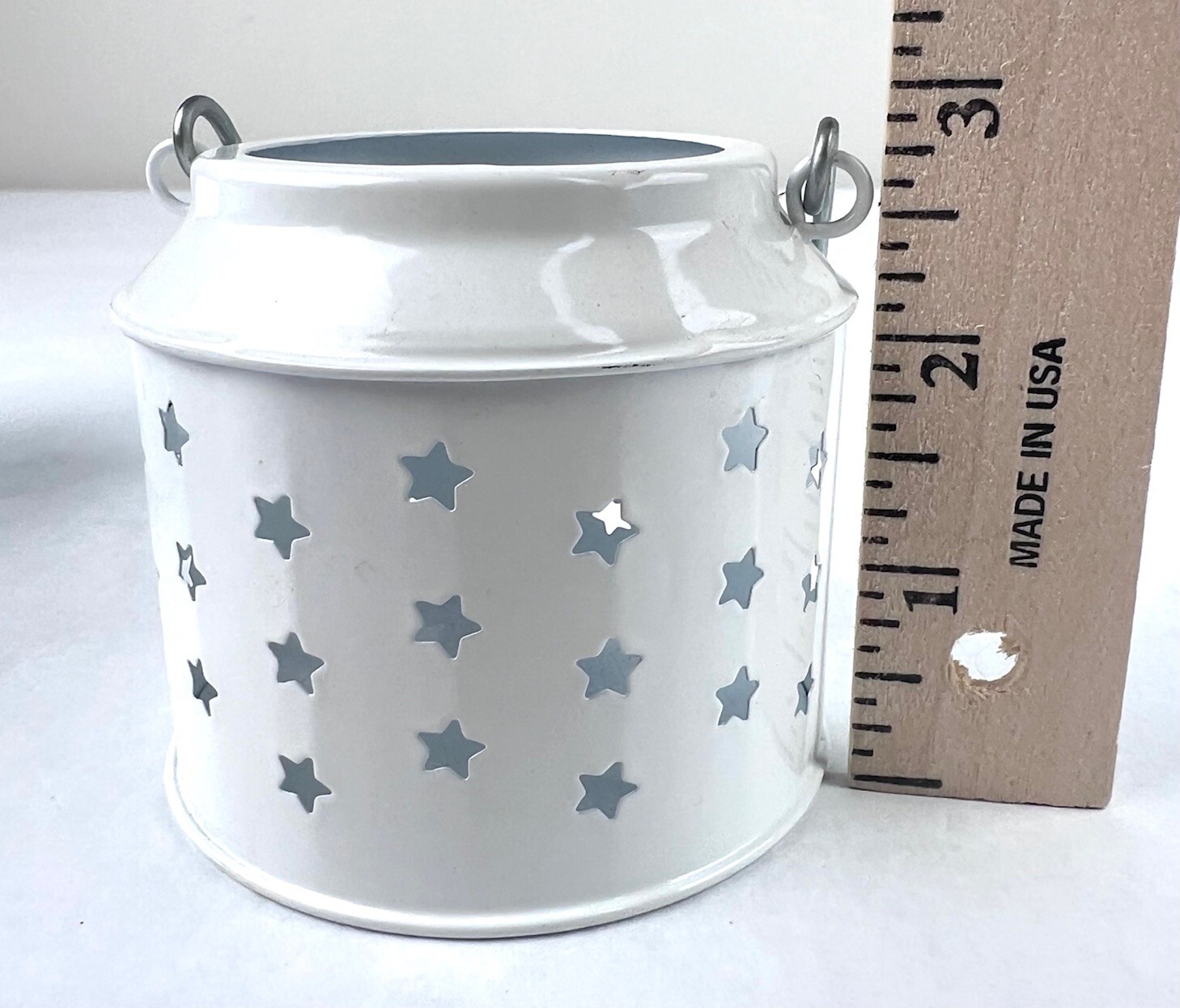 3 White Bucket Pail Handle Star Cut Out Garden Patio Tea Lights Votives