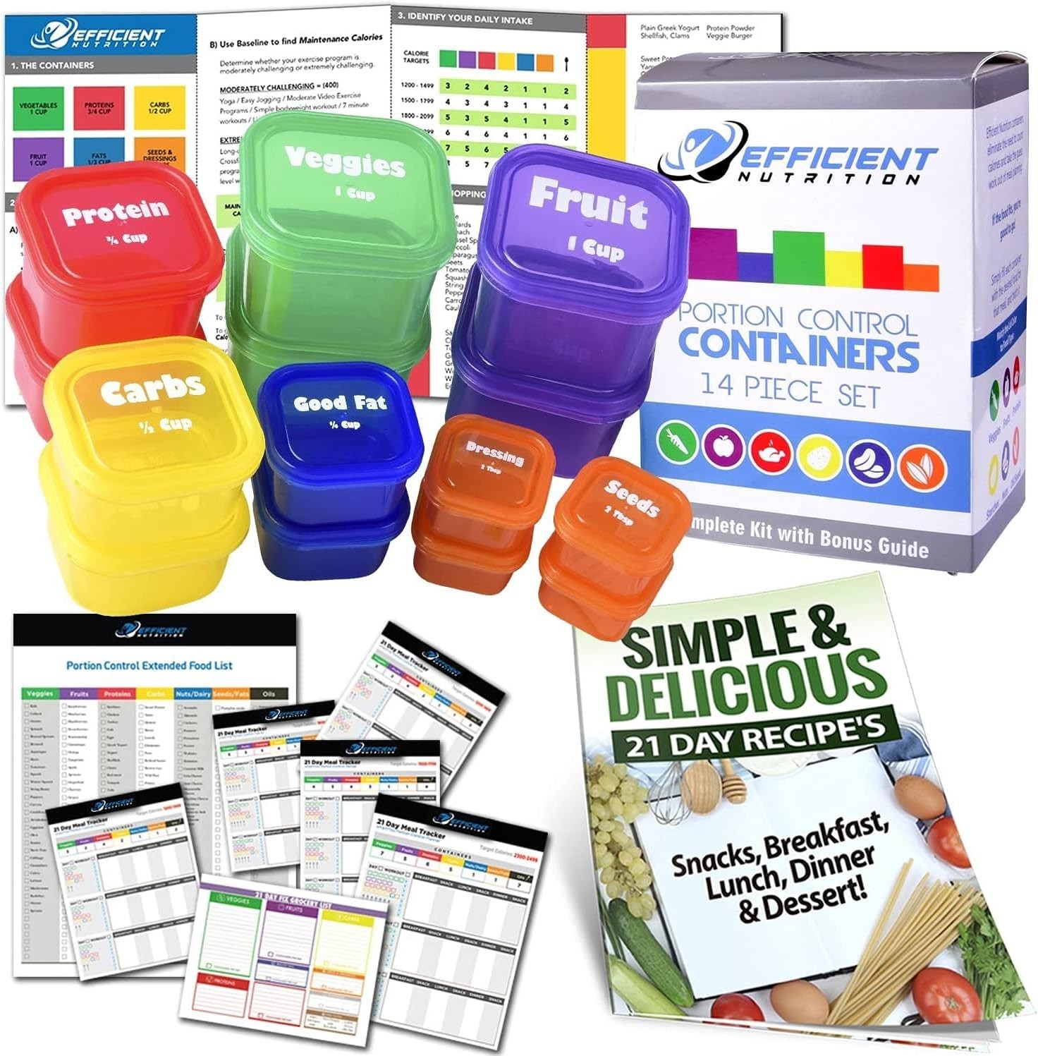 “14 Pcs Fix Portion Control Containers Kit Beach Body Food Plan Diet Weight Loss