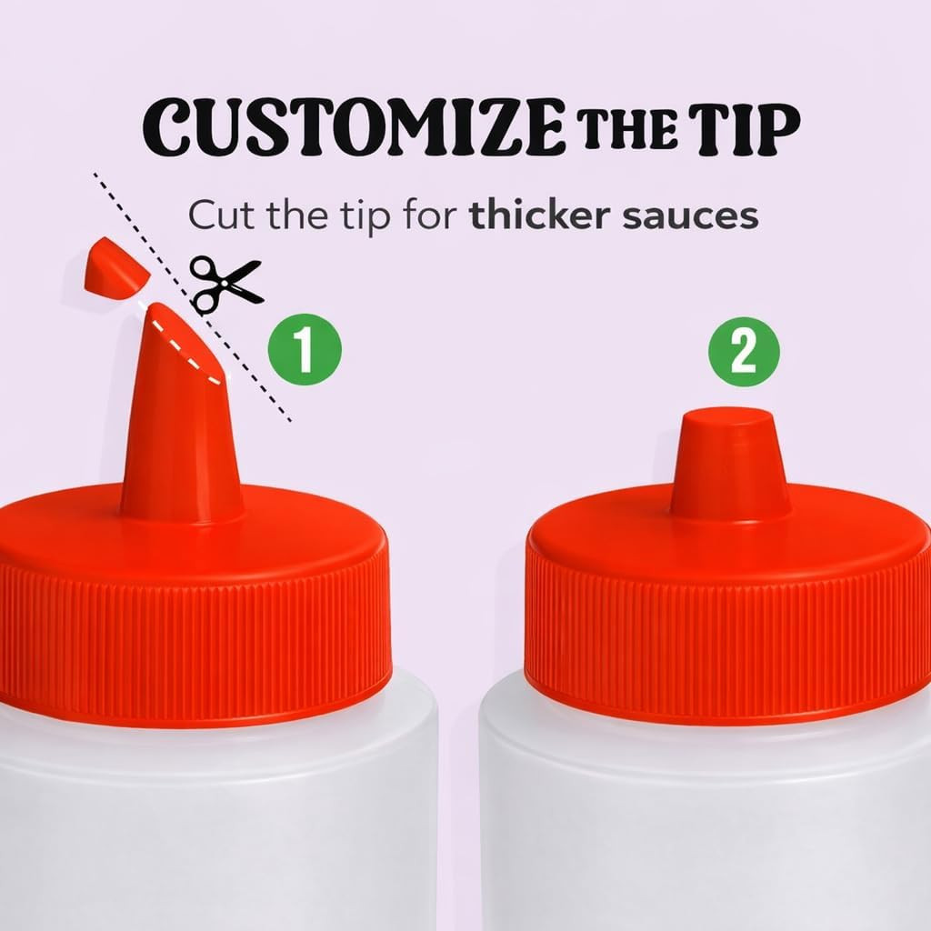 12 Oz & 16 Oz Condiment Squeeze Bottles for Sauce – Leak Proof Oil, Syrup, Dress