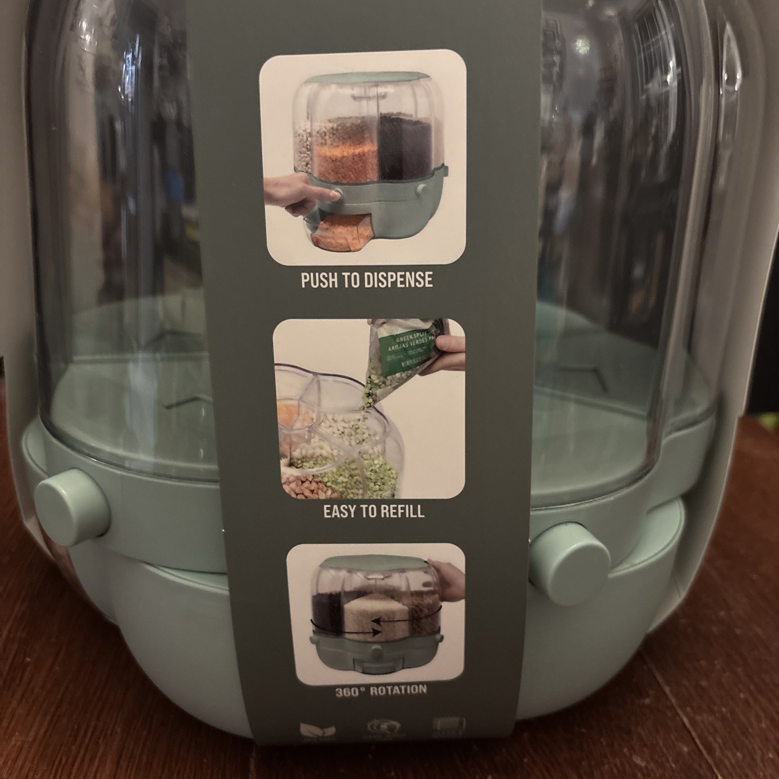 6-Grid Rotating Dry Food Dispenser Kitchen Rice Flour Sugar Grain Storage Bucket