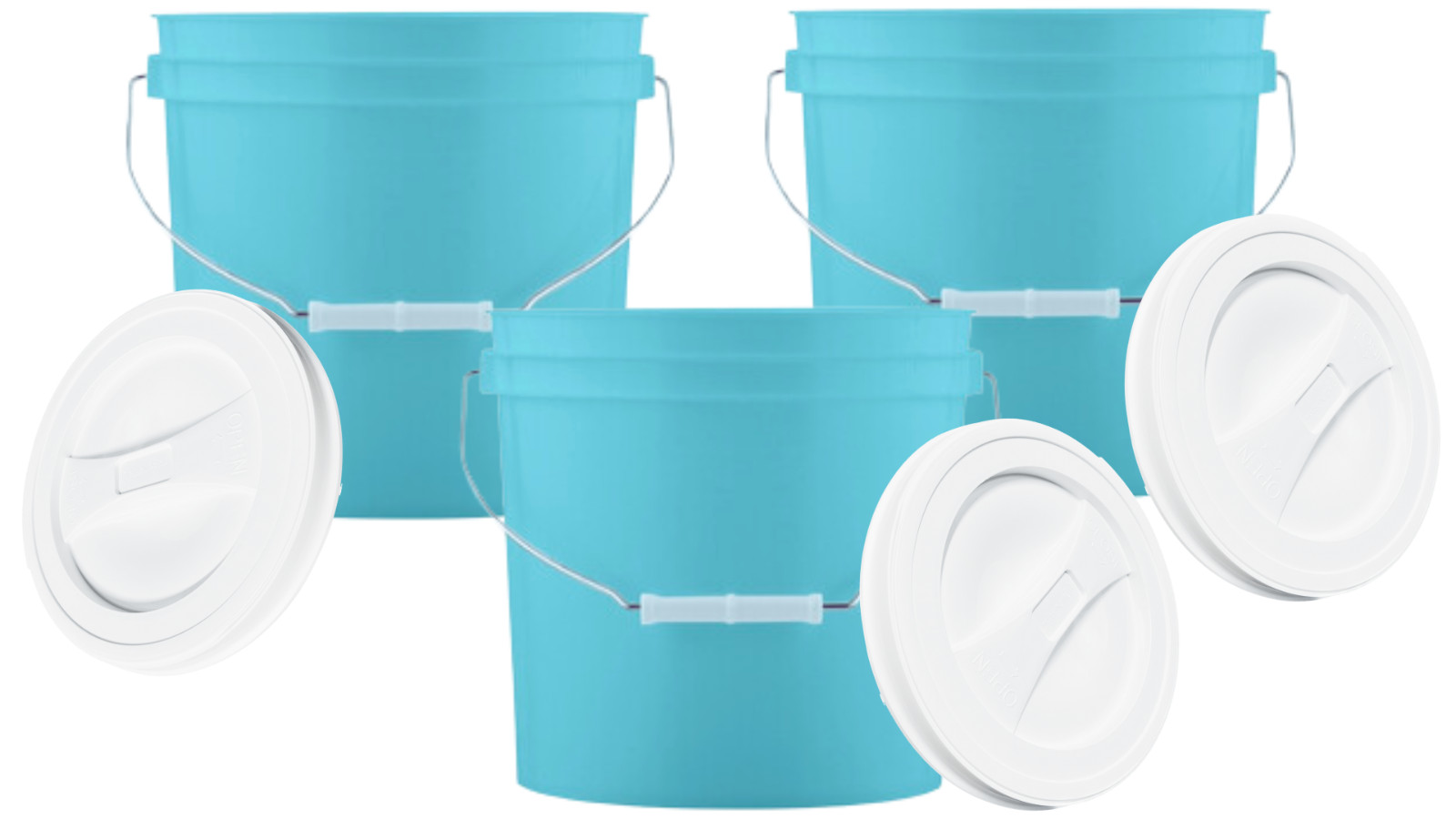 2 Gallon Aqua Food Grade Buckets BPA Free White Screw On lids pails (3 Pack )