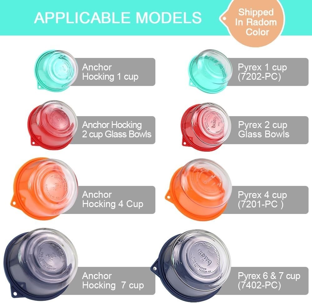 Round Silicone Storage Cover Lids 8-Pack | Fit Anchor Hocking and Pyrex, 4 Size