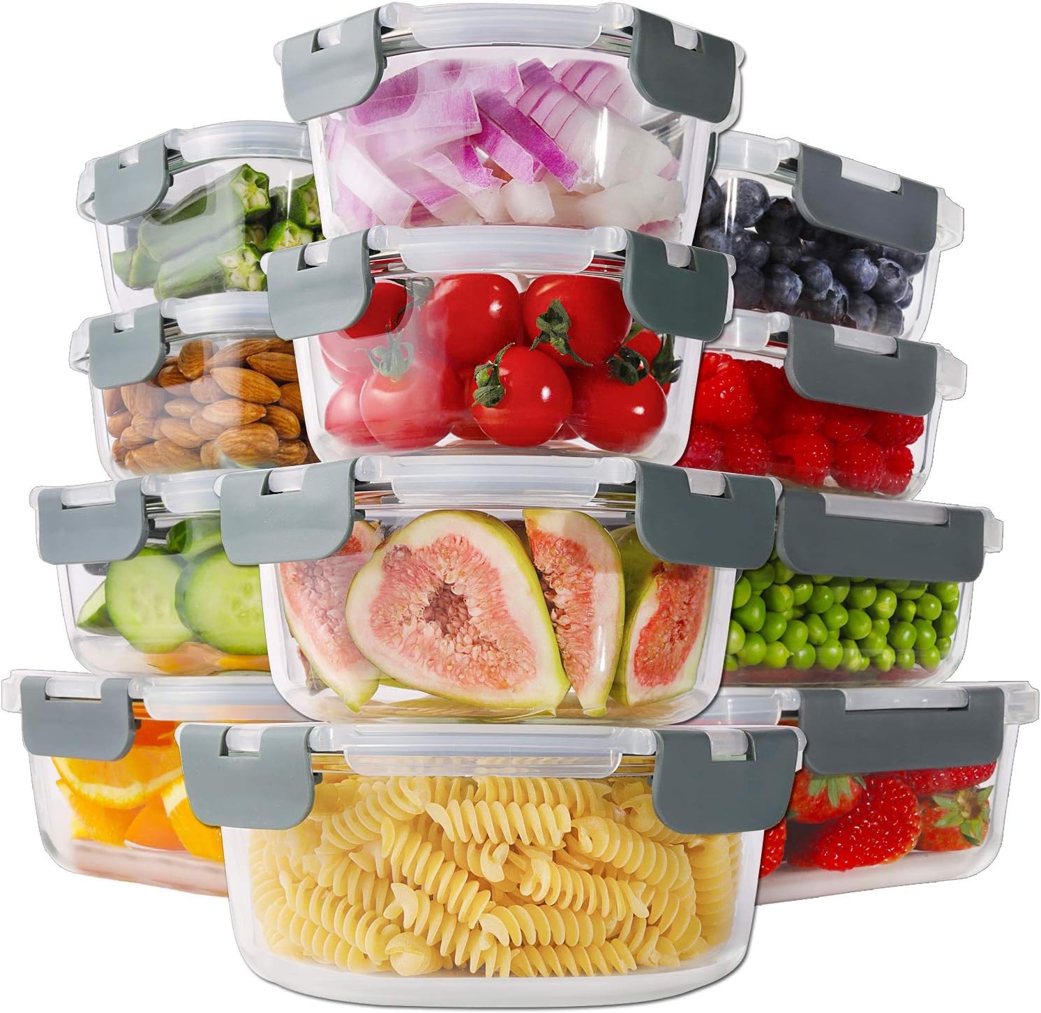 HOMBERKING 24pc Borosilicate Glass Food Storage Containers with Snap Locking Lid