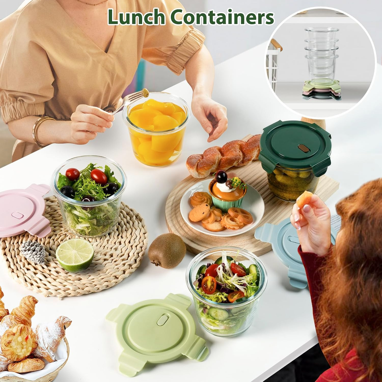 3Cup/23Oz Glass Meal Prep Containers with Vented Lids Food Storage, 4 PACK | Sou