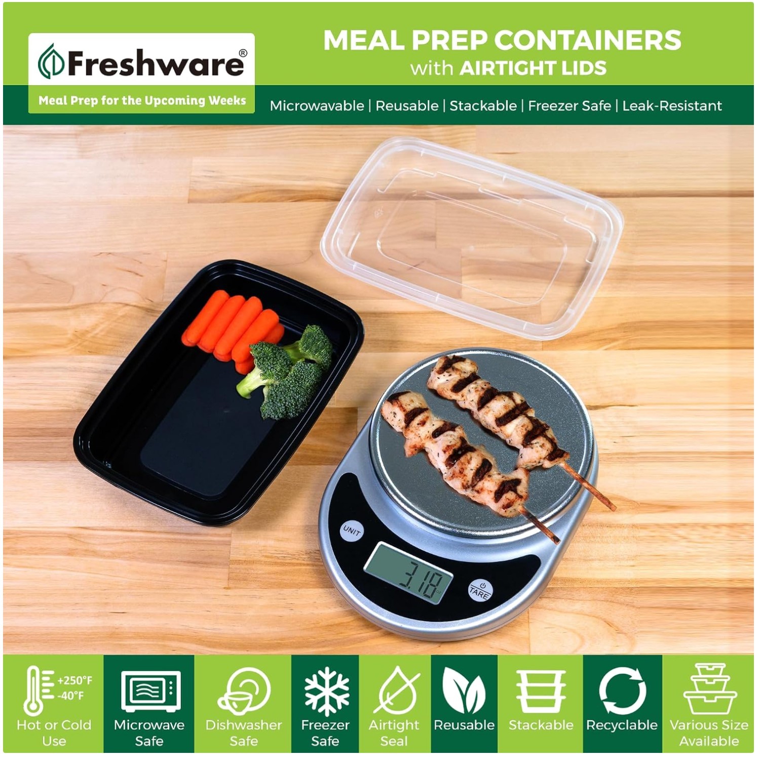 Leak Resistant Meal Prep Containers, 24 oz, 150-Pack