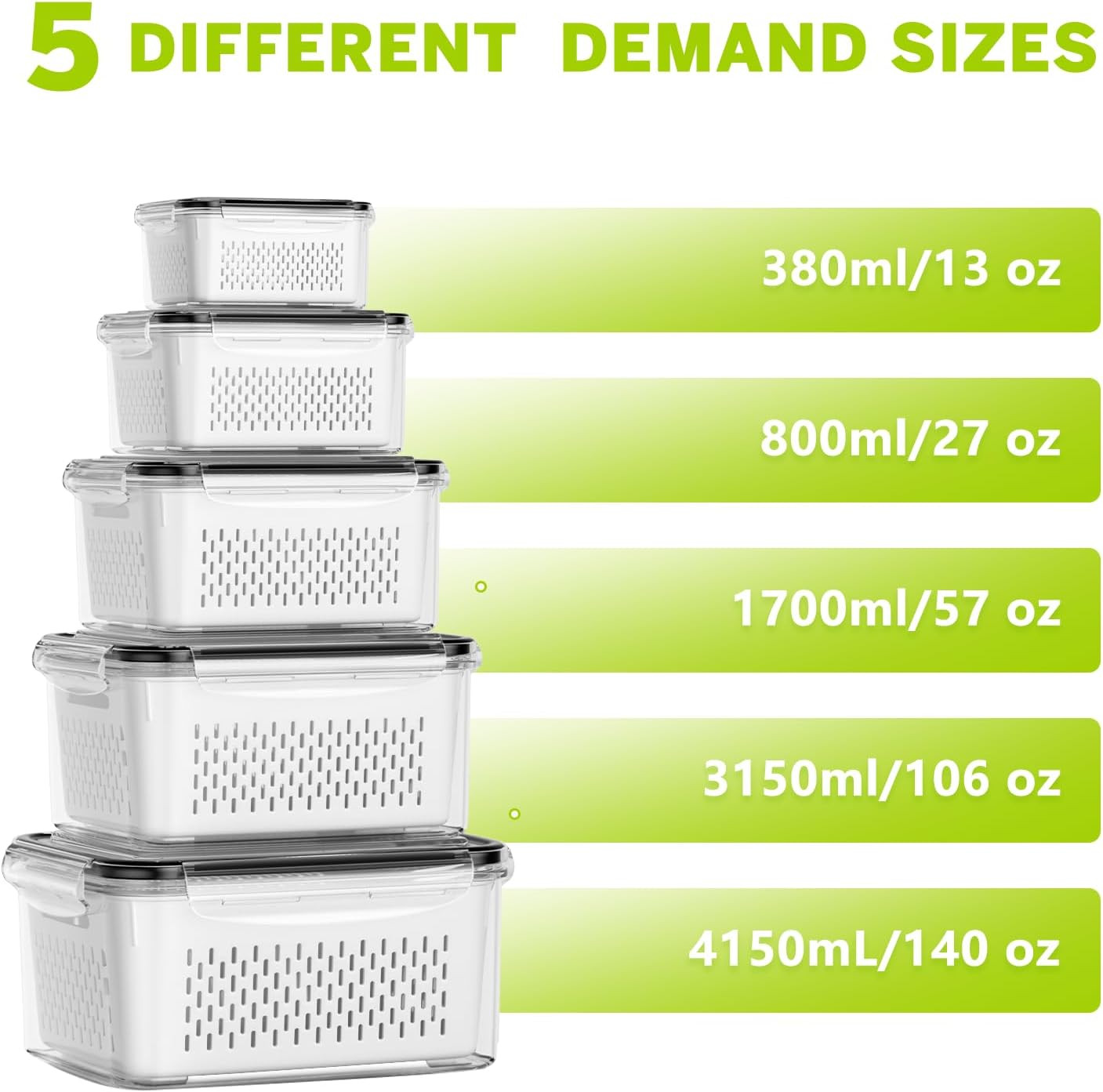 5 Pack Fruit Storage Containers for Fridge, Plastic Fruit Containers for Fridge