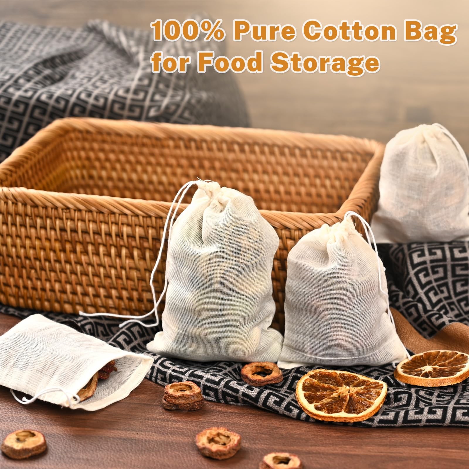 20 Pcs Muslin Bags with Drawstring, Reusable Tea Bags, 6 x 4 inches, White