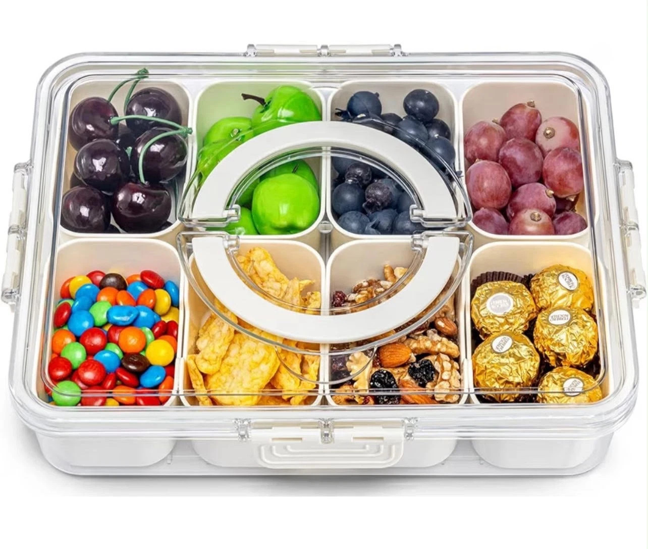 Snackle Box Container 8‑Compartment Snack Organizer w/ Lid & Handle Divided Tr