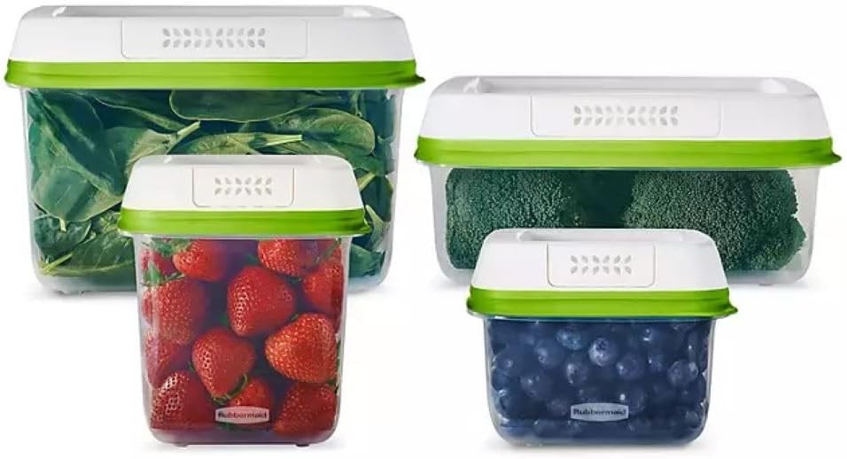 FreshWorks Produce Saver Medium & Large Storage Containers W/ Lids 8-Piece Set